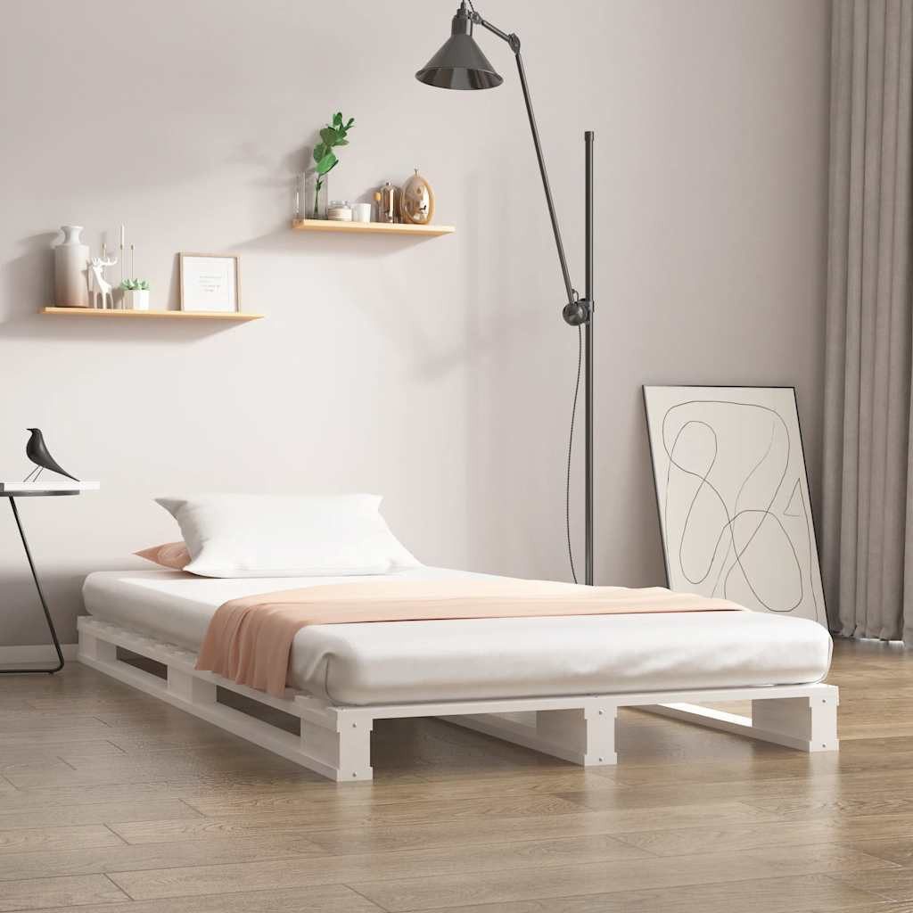 furnicato Bett Paletten-Bettgestell 190x90 cm Weiß aus massivem Kiefernholz (1-tlg), Stabiler Lattenrost-Unterbau als Bettrahmen für das Schlafzimmer