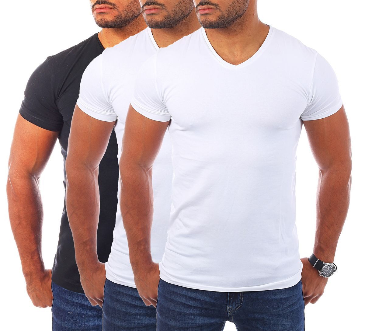 Young & Rich T-Shirt Herren Uni Basic V-neck V-Ausschnitt Unterziehshirt 1700 V-Ausschnitt unifarben kurzarm slim fit