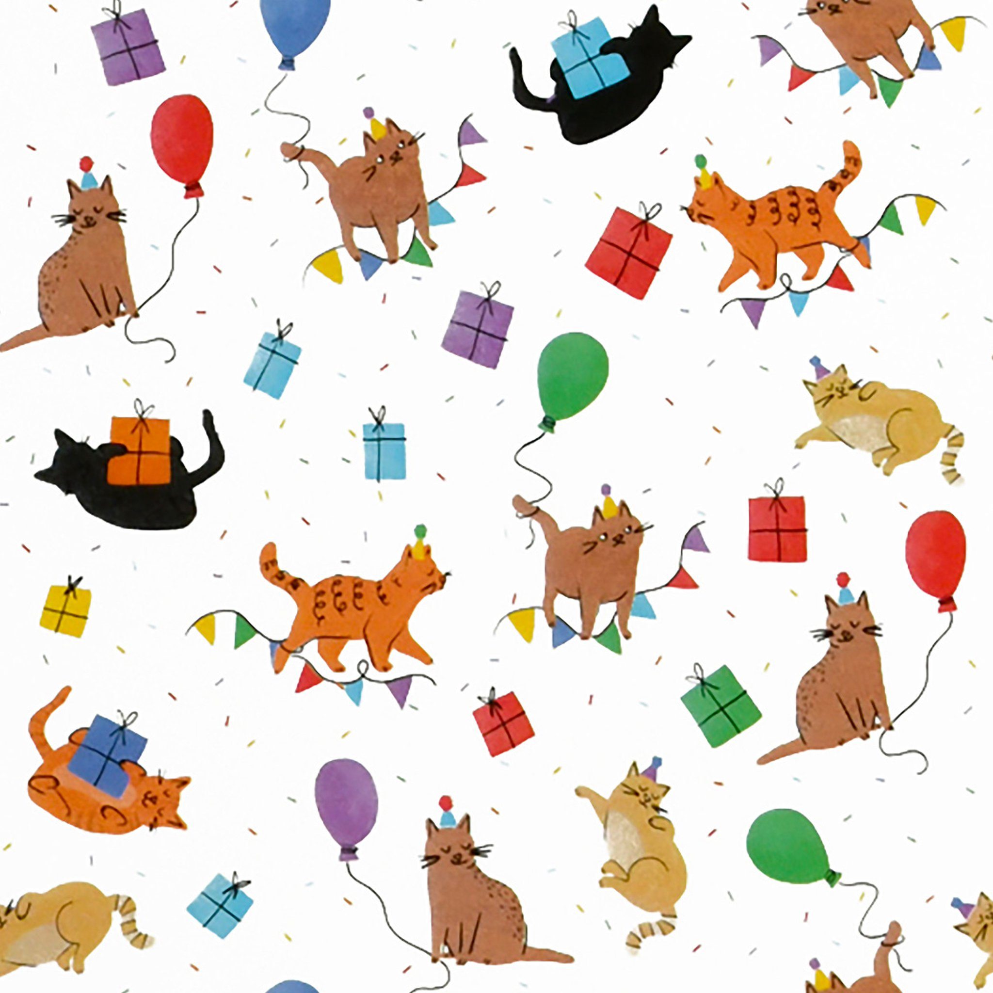 Star Geschenkpapier, Geschenkpapier Katzen mit Partyhüten Motiv 70cm x 2m Rolle Bunt