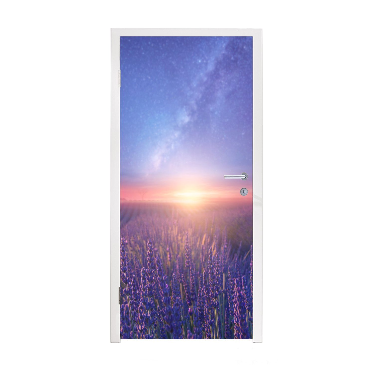 Türaufkleber, bedruckt, - cm - St), Tür, Türtapete (1 Blumenwiese, Fototapete für Lavendel Milchstraße 75x205 Matt, MuchoWow