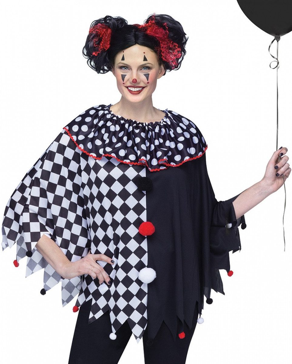 Umhang Schwarz-Weißer Harlekin Clown Poncho