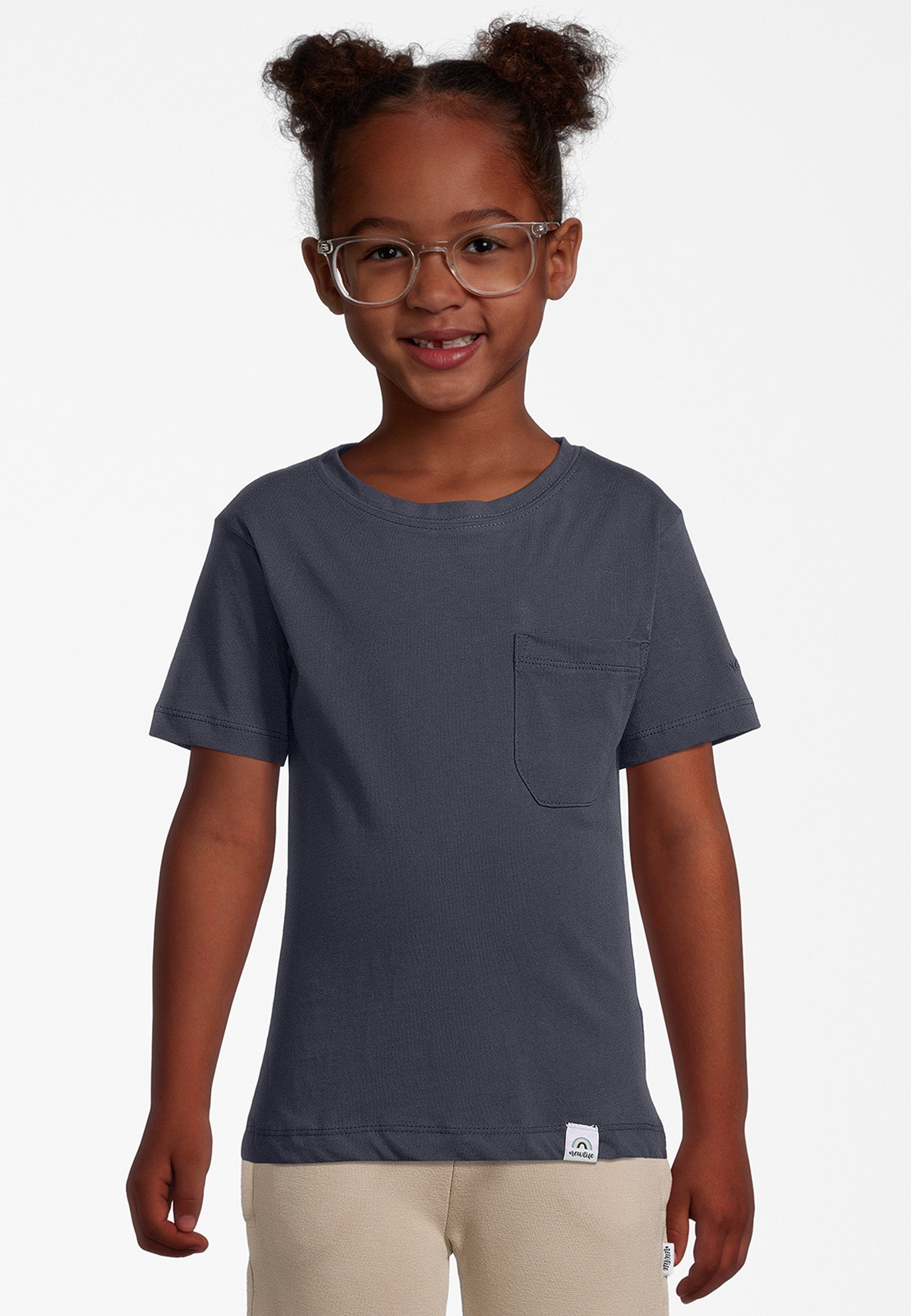 PATCH GOTS Life Bio-Baumwolle New T-Shirt TEE - NECK zertifizierte Blau CREW POCKET