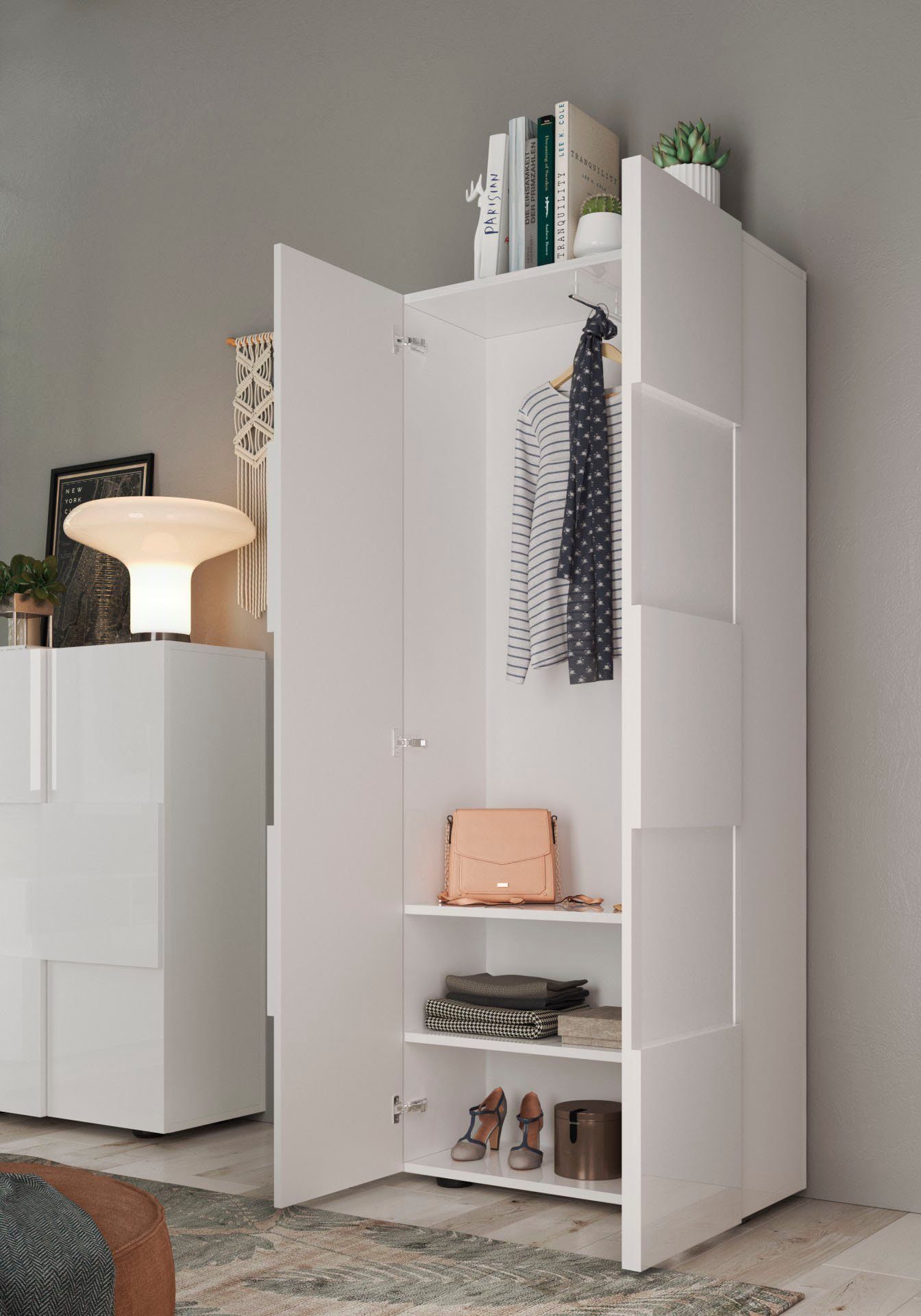 Home affaire Garderobenschrank Dama Breite 78, Höhe 187 cm, Front 3D-Optik, Kleiderstange, 2 Einlegeböden, viel Stauraum – Bild 5 von 5