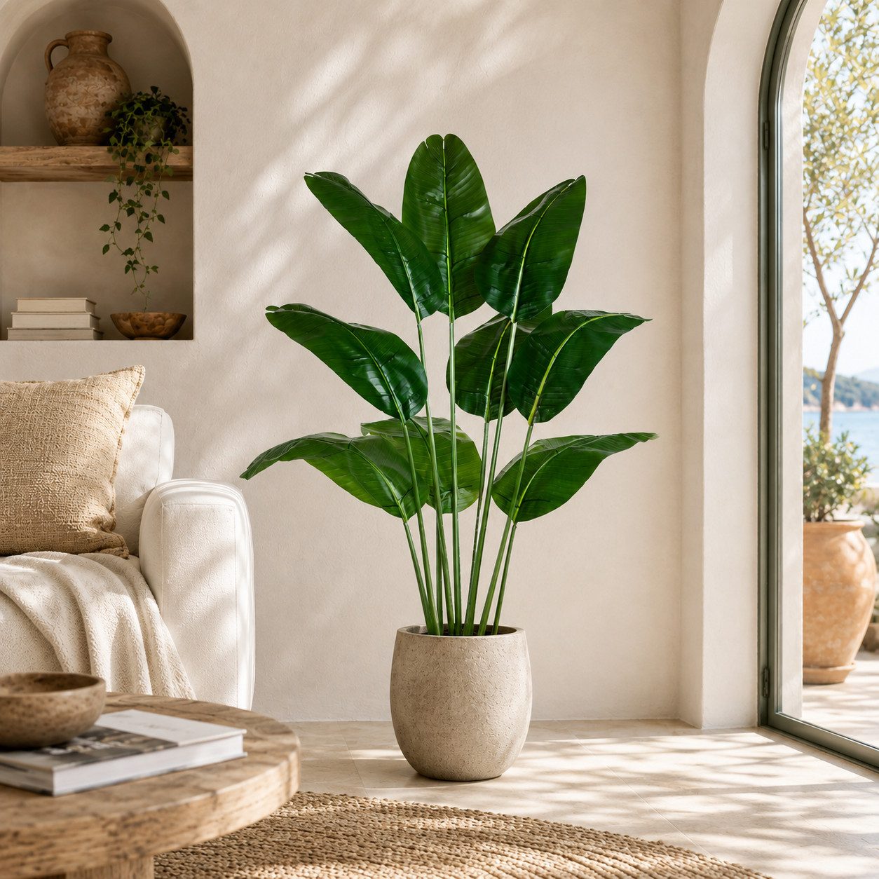 Kunstpalme Künstlicher Bananenbaum mit Topf, Kunstpflanze, Kunstbaum Banane Bananenbaum, PASCH – Bild 5 von 5