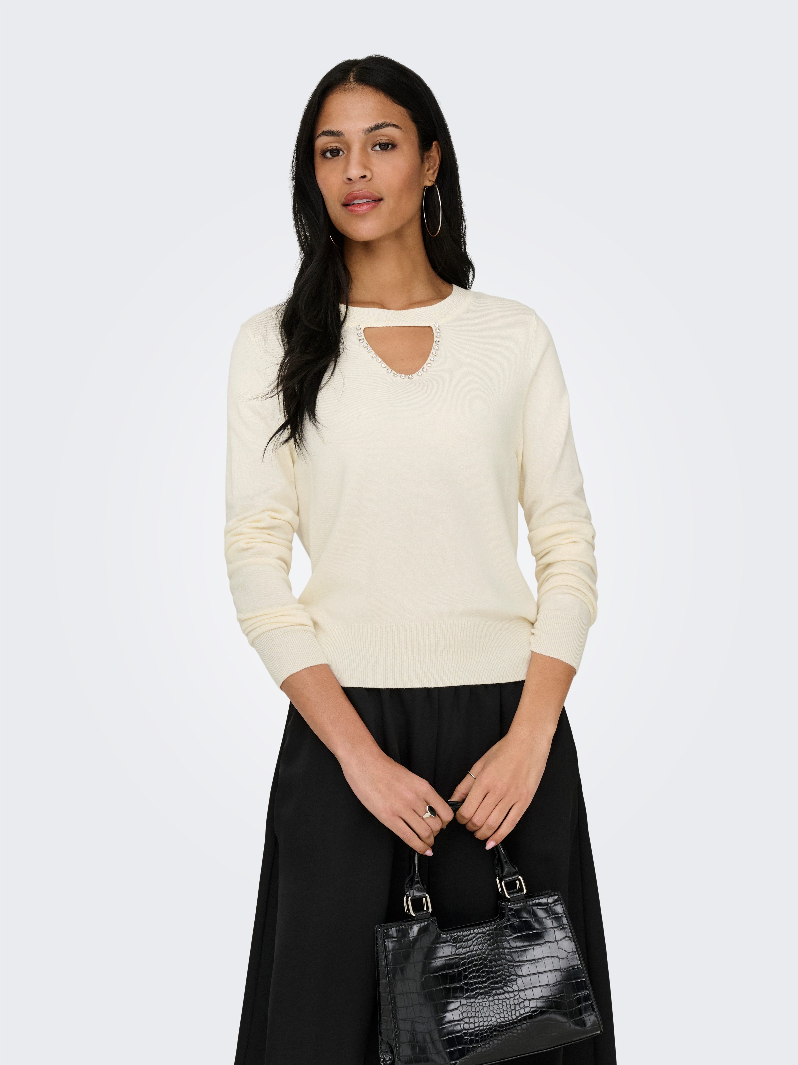 ONLY Rundhalspullover ONLVENICE LIFE LS PEEKABOO BLING CC KNT