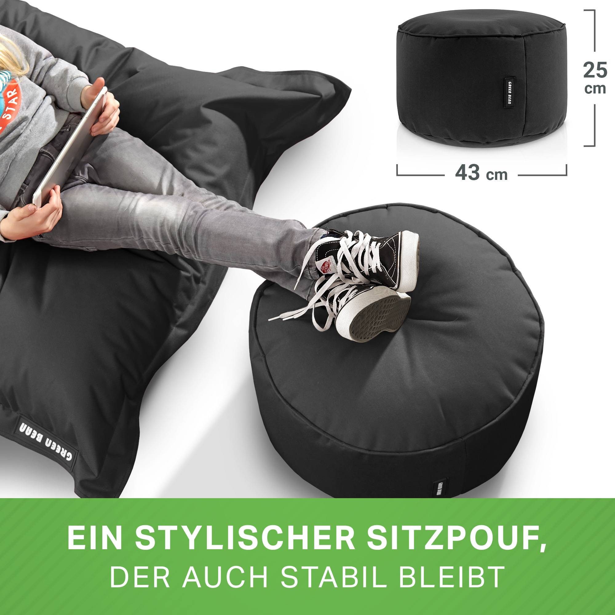 Green Bean Pouf Sitzsack-Hocker Pouf Stay 45x25cm (Sitzsack-Hocker 45x25cm mit EPS-Perlen Füllung -, Fußhocker Fußkissen Sitz-Pouf für Sitzsäcke), die ideale Er – Bild 4 von 5