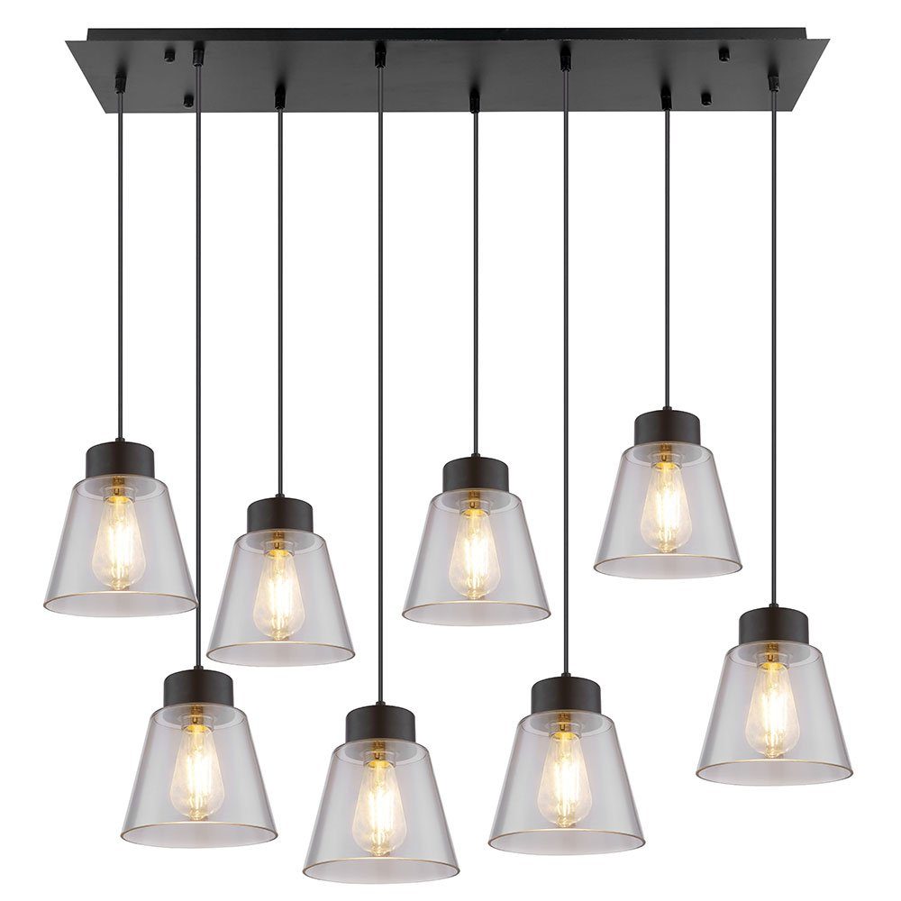 inklusive, Hängeleuchte nicht 8 Schwarz L Metall etc-shop Leuchtmittel cm Pendelleuchte Deckenlampe Hängeleuchte, Glas 99