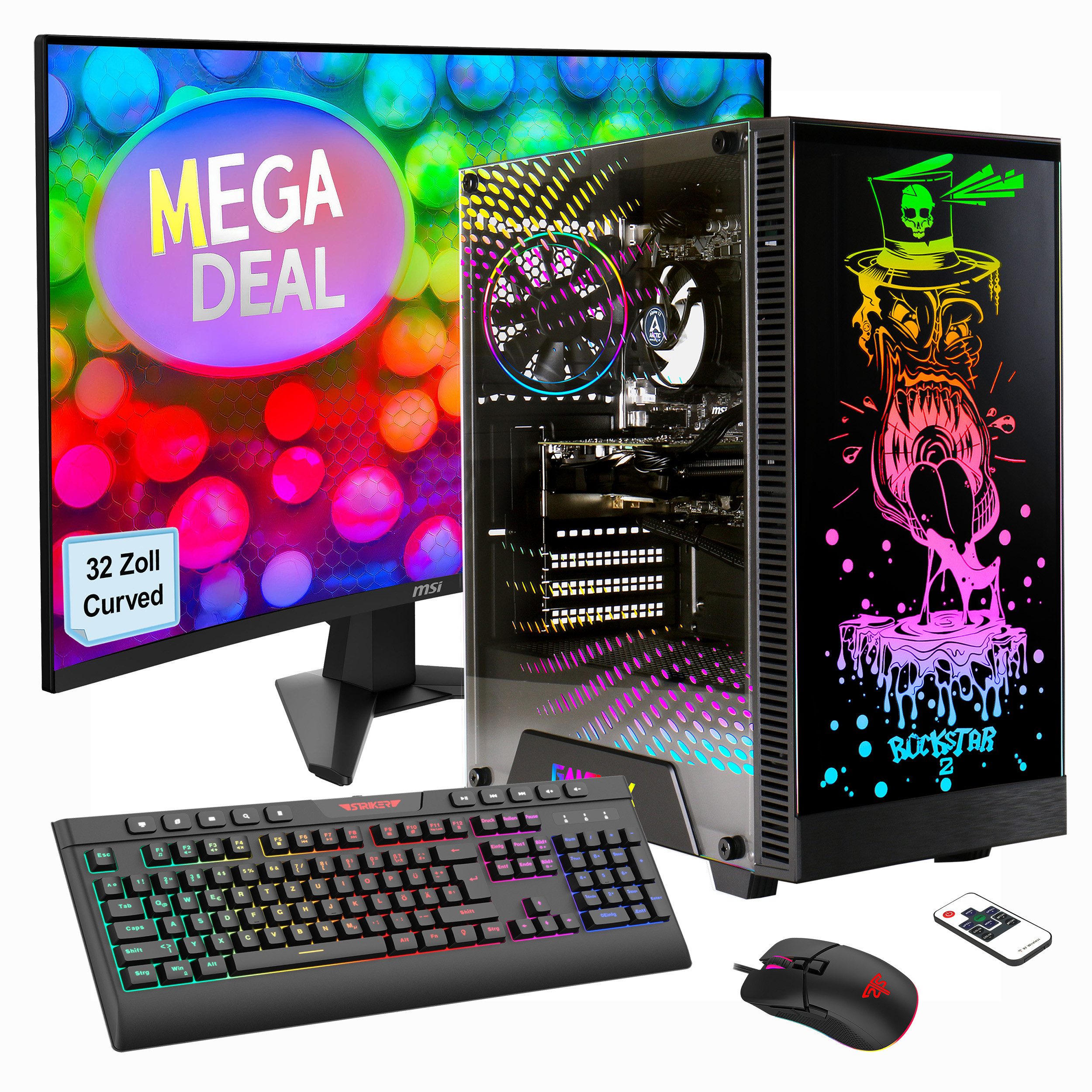 GAMEMAX MegaDeal Multimedia-PC-Set PC-Komplettsystem (32", AMD Ryzen 5 5600GT, Radeon Graphics, 16 GB RAM, 1000 GB SSD, Windows 11 + MSI MAG 32C6 Curved Monitor, 80cm (32)