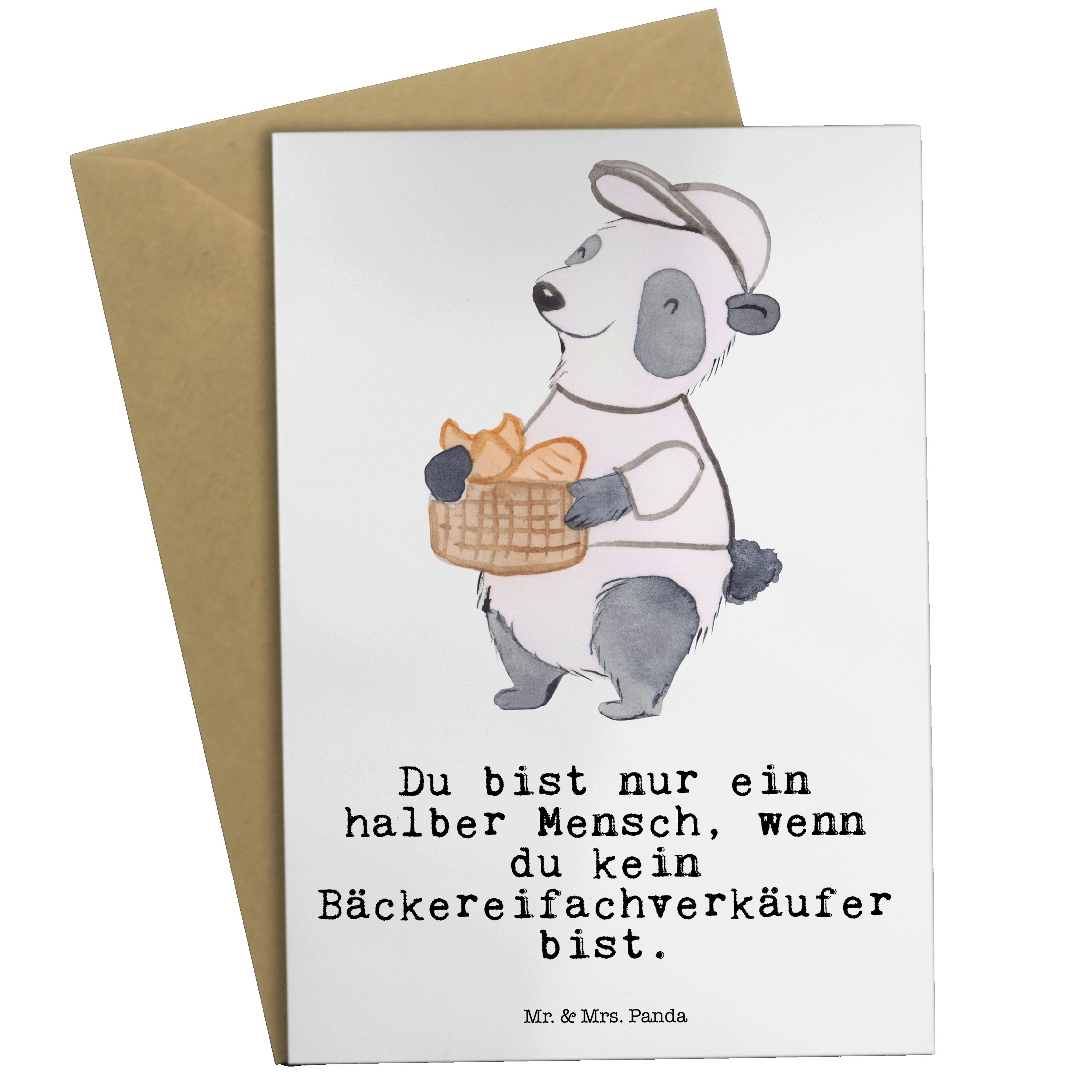 Mr. & Mrs. Panda Grußkarte Bäckereifachverkäufer mit Herz - Weiß - Geschenk, Klappkarte, Einladu