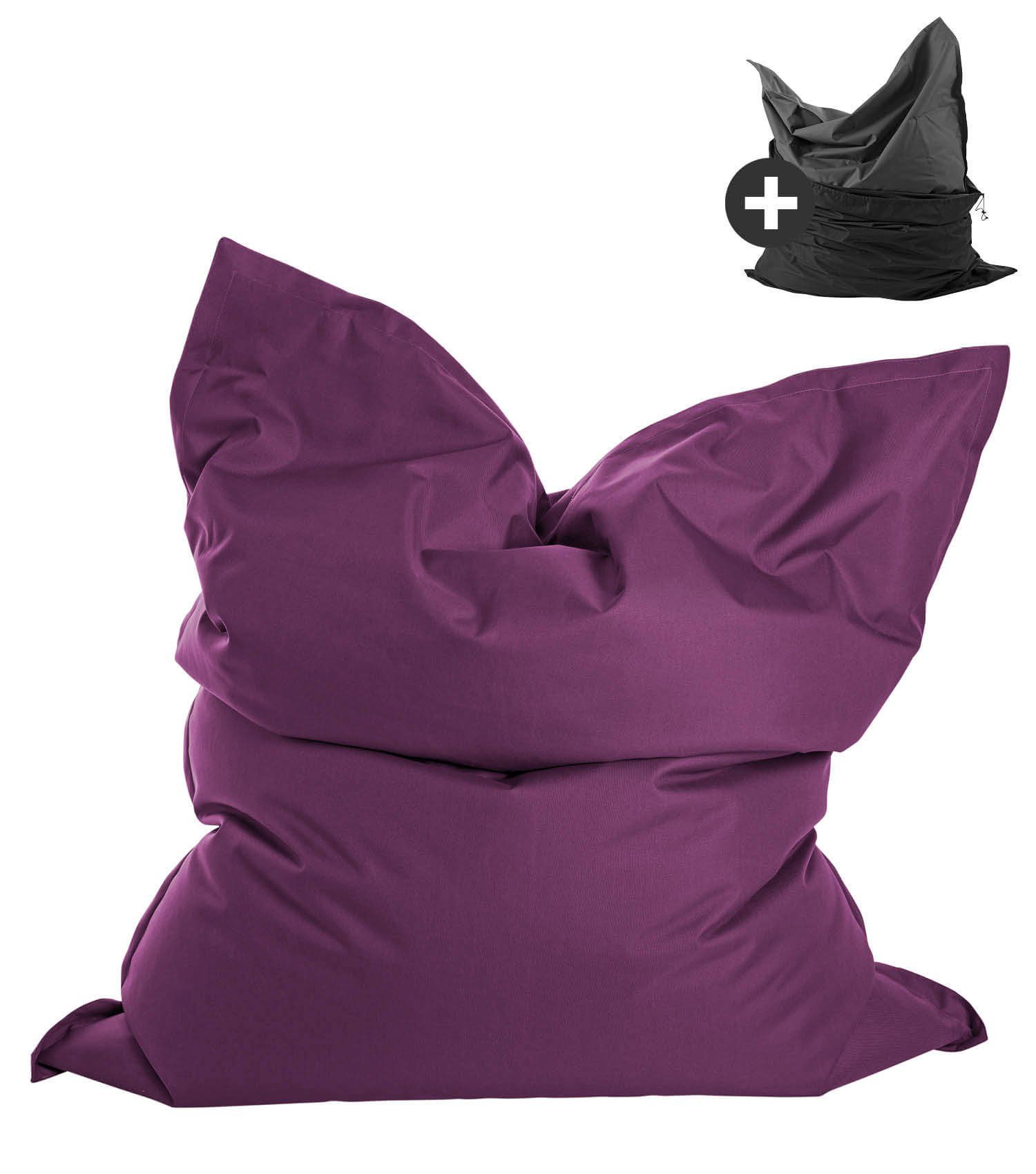 mokebo Sitzsack Der Große (mit Schutzhülle), Bean Bag XXL, Bodenkissen, Riesen Sitzkissen, Liegekissen Lila