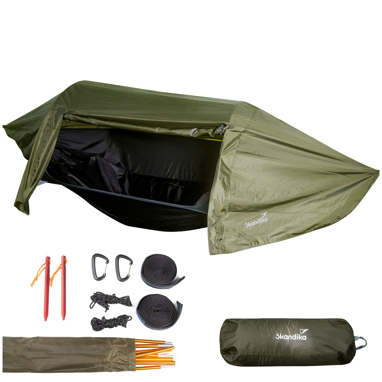 Skandika Hängezelt Hängemattenzelt Rian mit Moskitonetz, mit Regencover, Personen: 1 (Max. Benutzergewicht 200 kg, Max. Benutzergröße 190 cm), Ultraleicht, Nylon, 1 Person Zelt, Atmungsaktiv, Baum-Aufhänge-Set