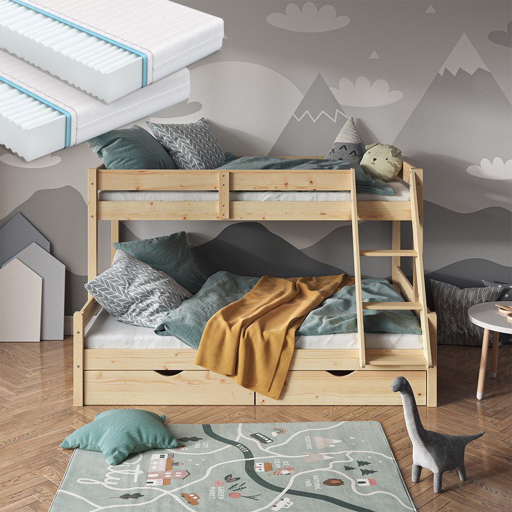 VitaliSpa® Etagenbett Everest, Naturholz, 120x200 / 80x200 cm mit 2 Matratz günstig online kaufen