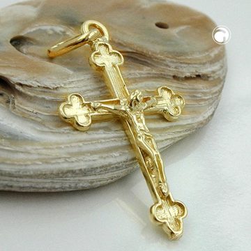 unbespielt Kreuzanhänger Anhänger Kreuz mit Jesus glänzend 585 Gold 26 x 17 mm kl. Schmuckbox, Goldschmuck für Damen und Herren