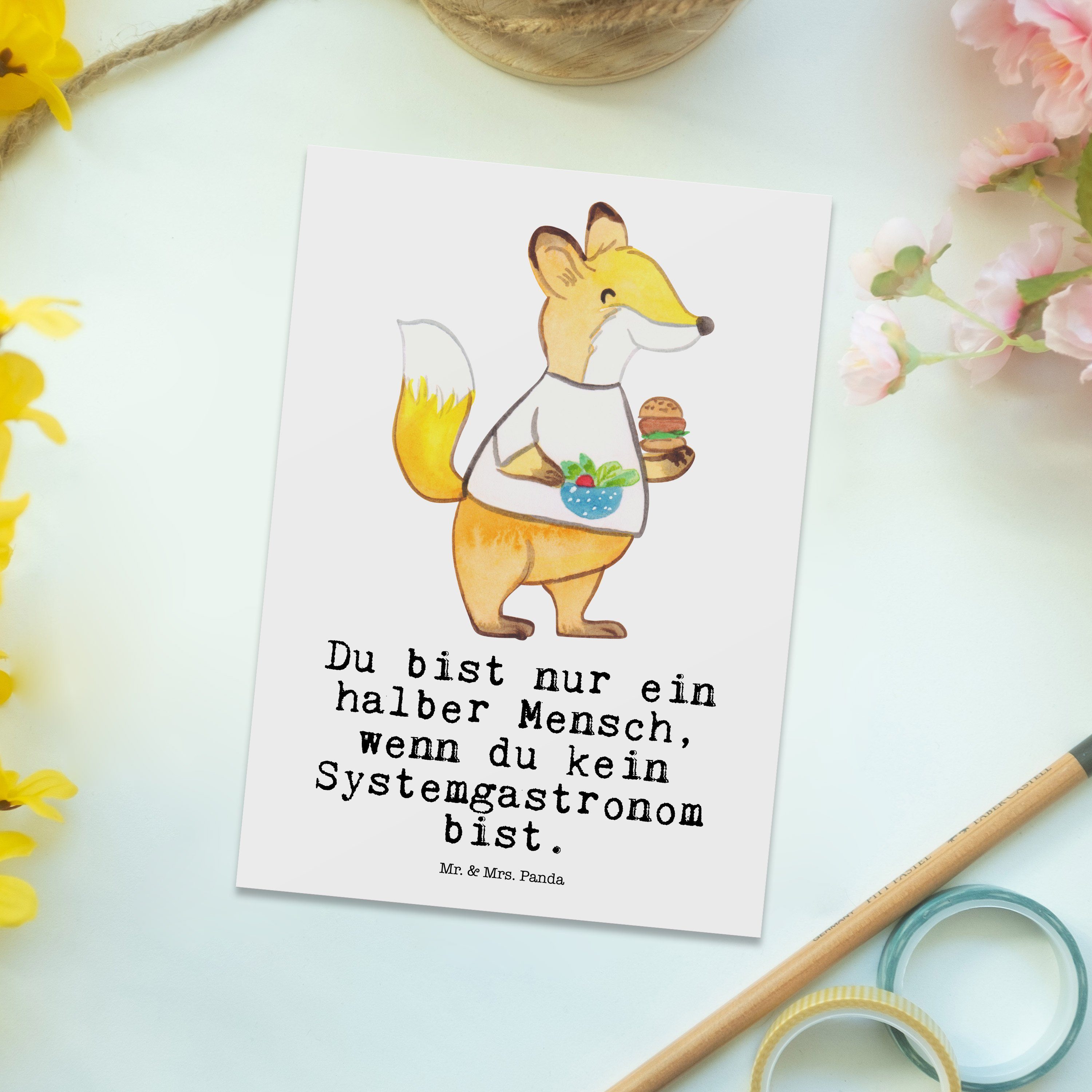 Mr. & Mrs. Panda Postkarte - Fir Rente, Systemgastronom mit Geschenkkarte, Herz - Weiß Geschenk