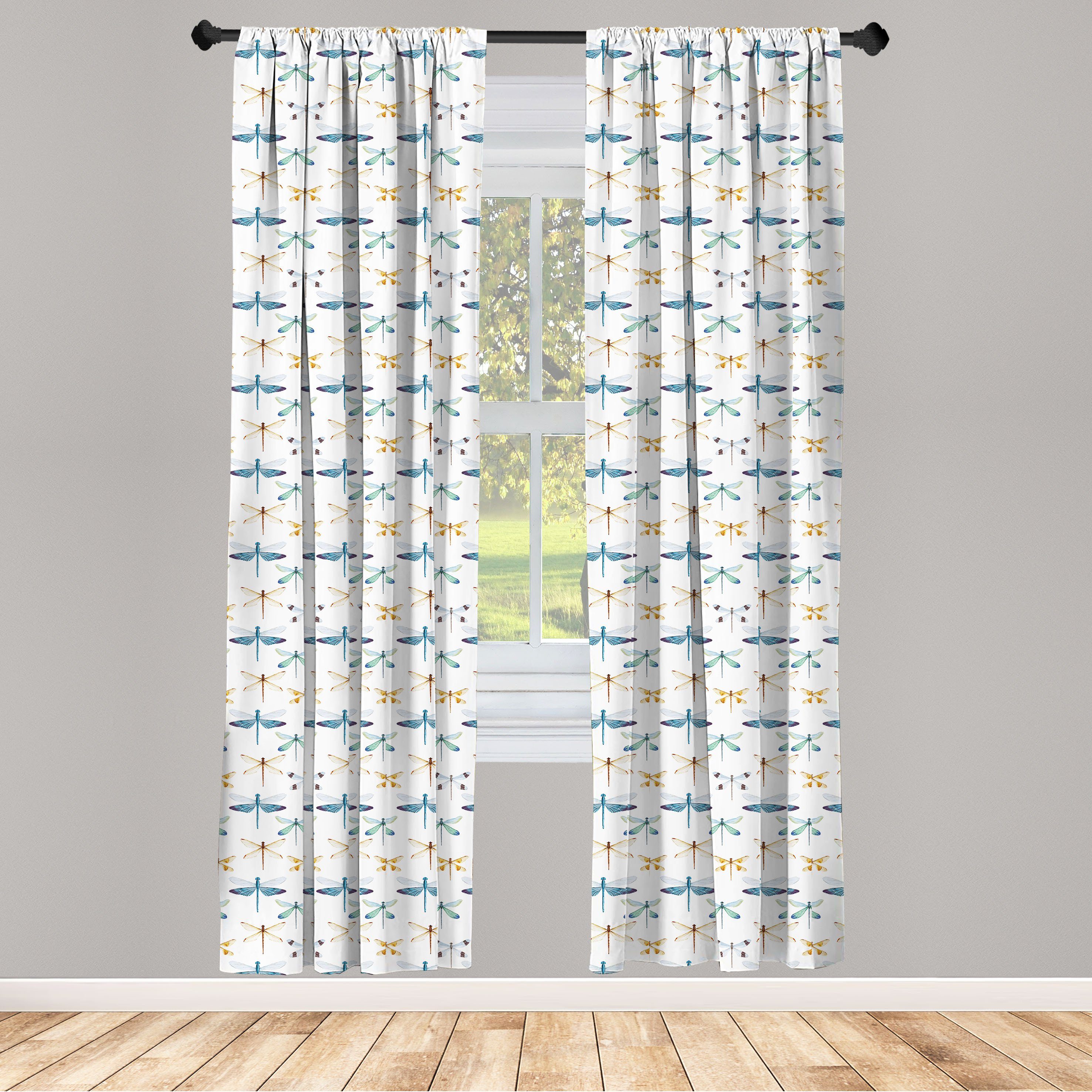 Gardine Vorhang für Wohnzimmer Schlafzimmer Dekor, Abakuhaus, Microfaser, Libelle Regelmäßige Linien Insekten