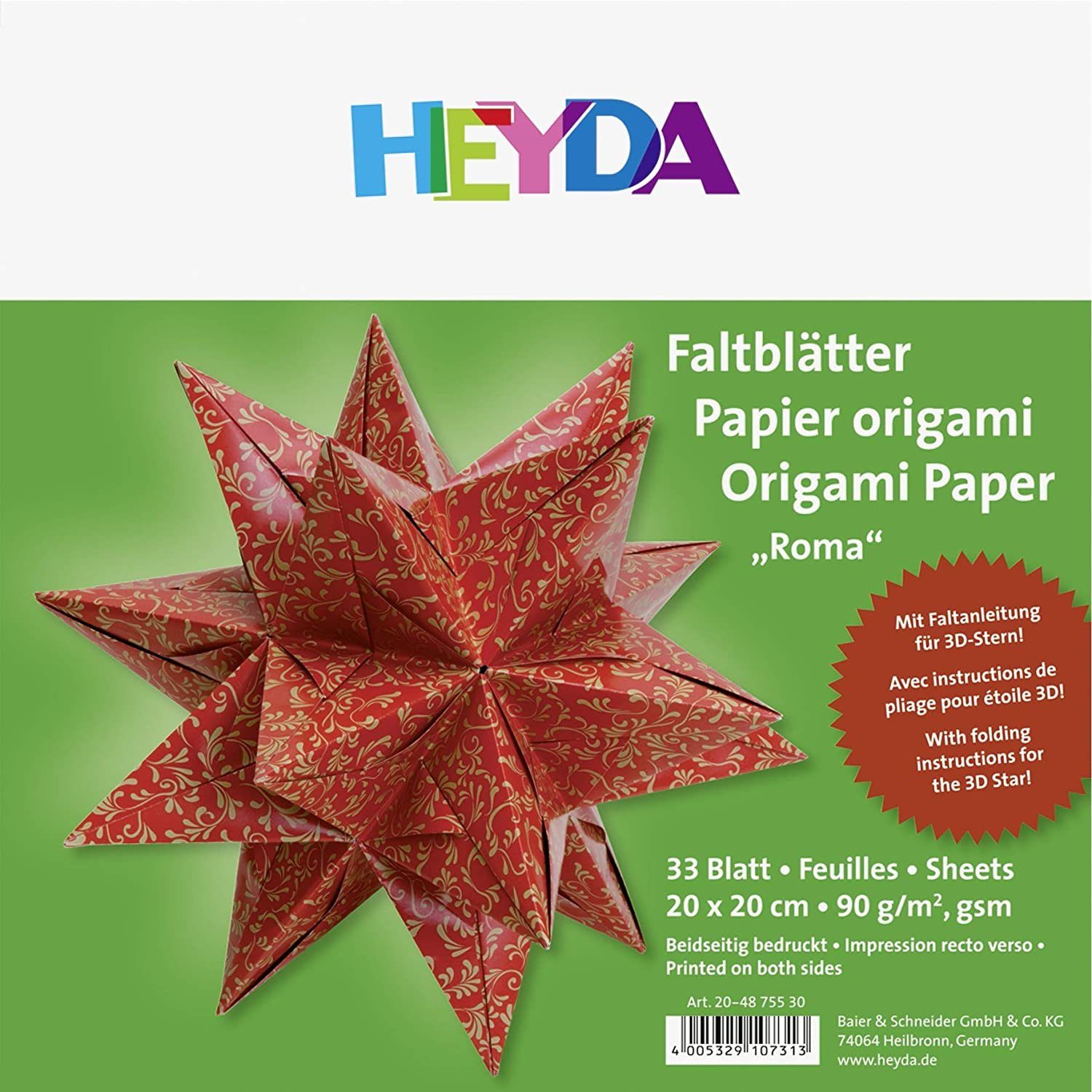 Heyda Bastelkartonpapier HEYDA Origami Faltblätter "Roma", (B)200 x (H)200 mm