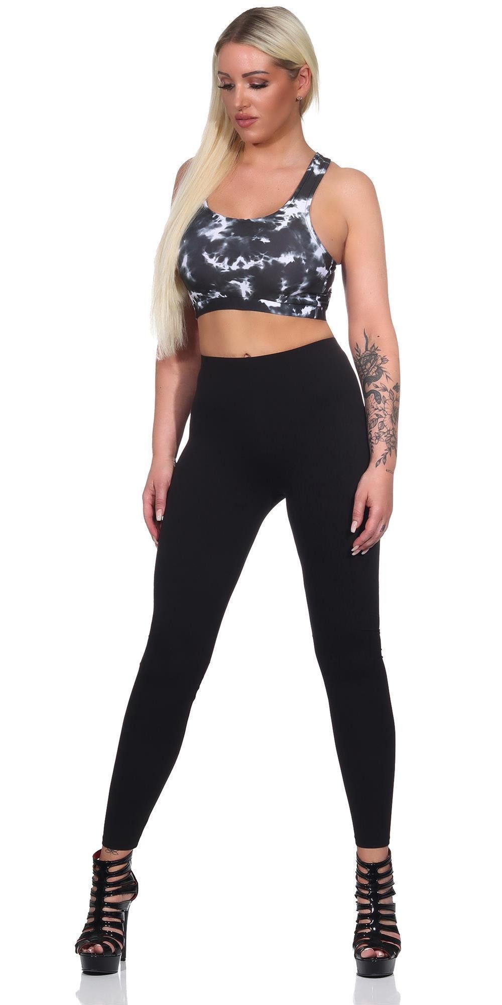 EloModa Leggings Damen Leggings Schwarz Lang Stretch Freizeit Fitness XS-2XL