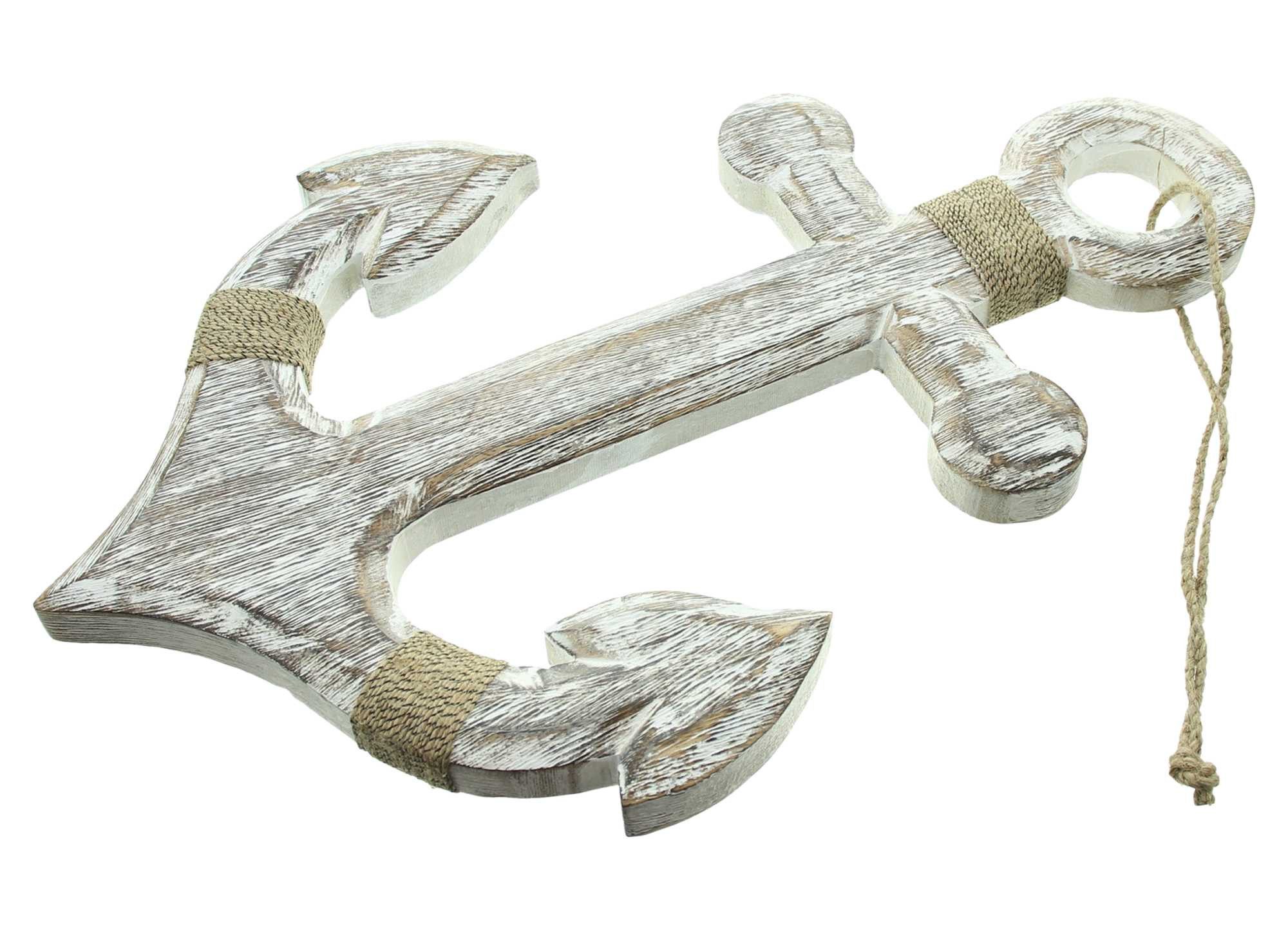 Dekoleidenschaft Wanddekoobjekt "Anker" Dekofigur aus Mango Holz weiß Dekohänger Shabby Look, maritim, 31x48 cm, Deko für Wand Fenster & Tür, Sommerdeko, Urlaub Meer Strand