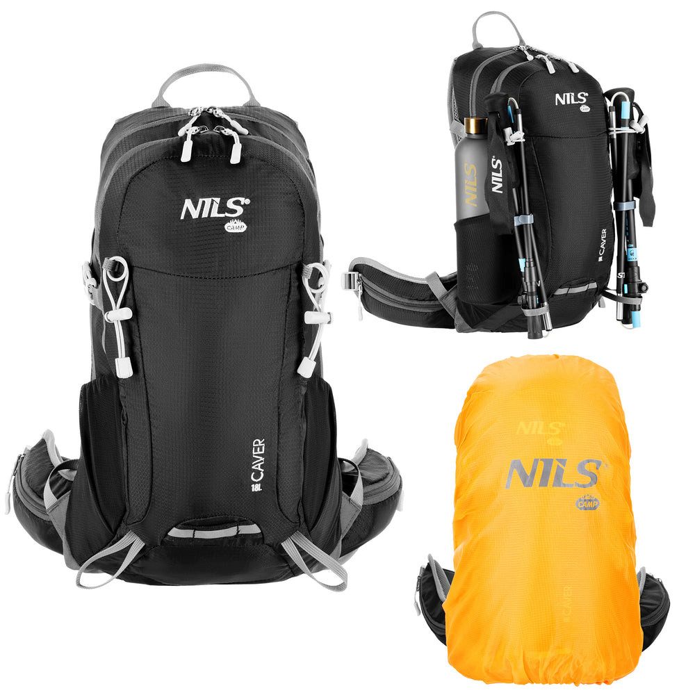 NILS CAMP Trekkingrucksack NC1950 Wanderrucksack 18 L (1-tlg., Caver-Rucksack), 2 Hauptfächer, 5 Reißverschlusstaschen und 2 Netztaschen