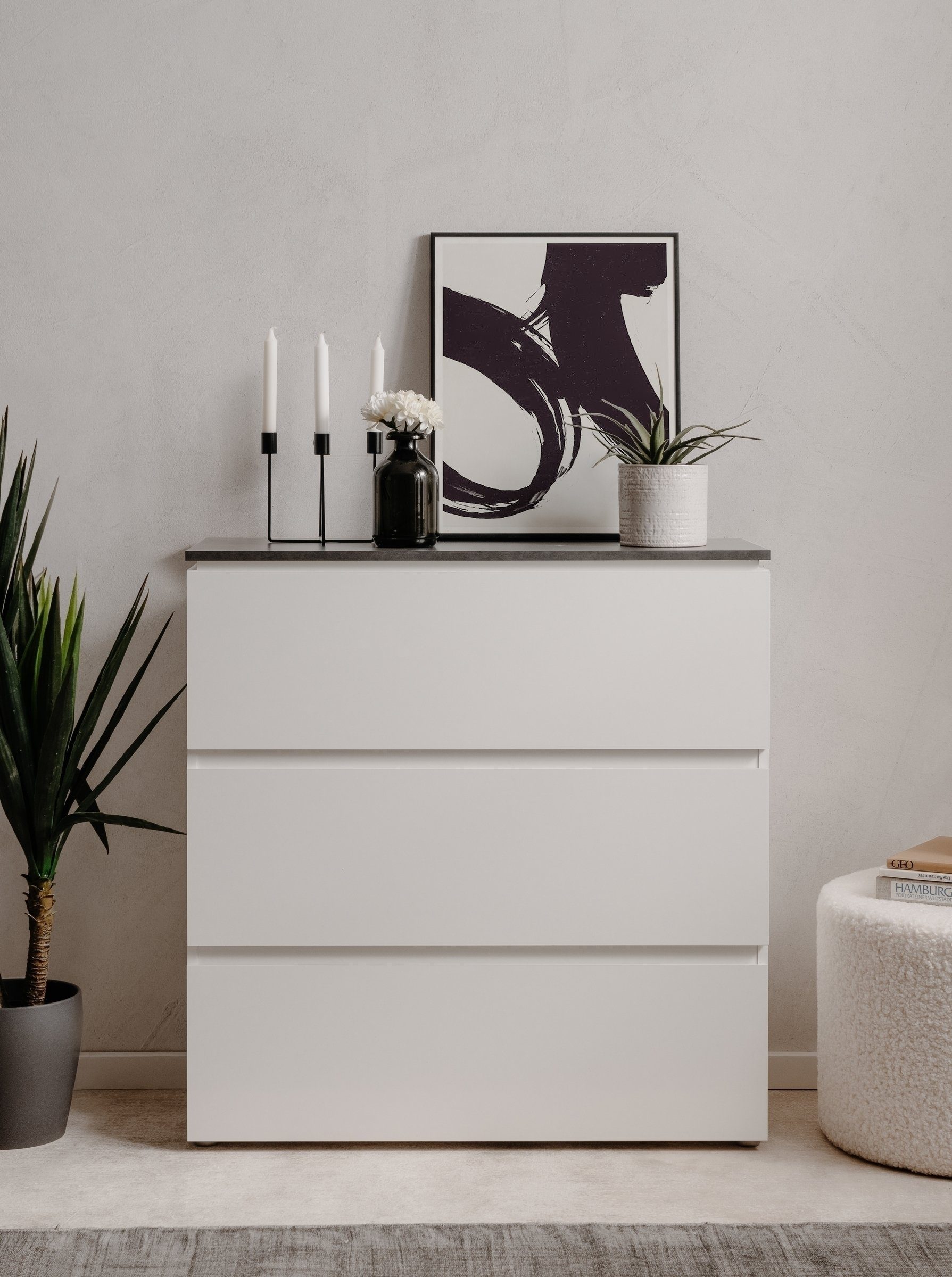 Finori Kommode in Matera / weiß HGL - 88,5x92x40cm (BxHxT)