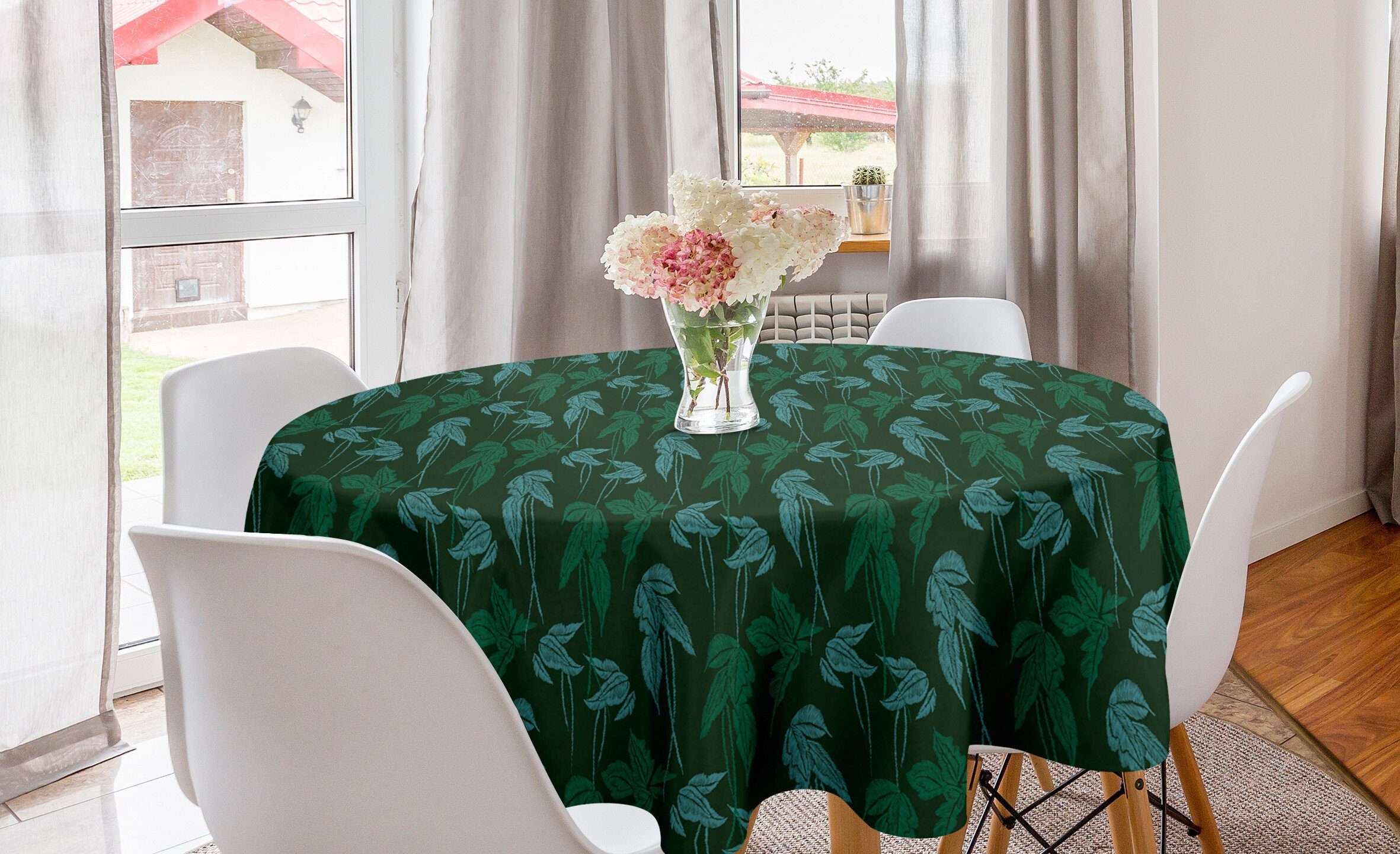 Abakuhaus Tischdecke Kreis Tischdecke Abdeckung für Esszimmer Küche Dekoration, Tropisch Wachstum Jungle Leaves Motiv