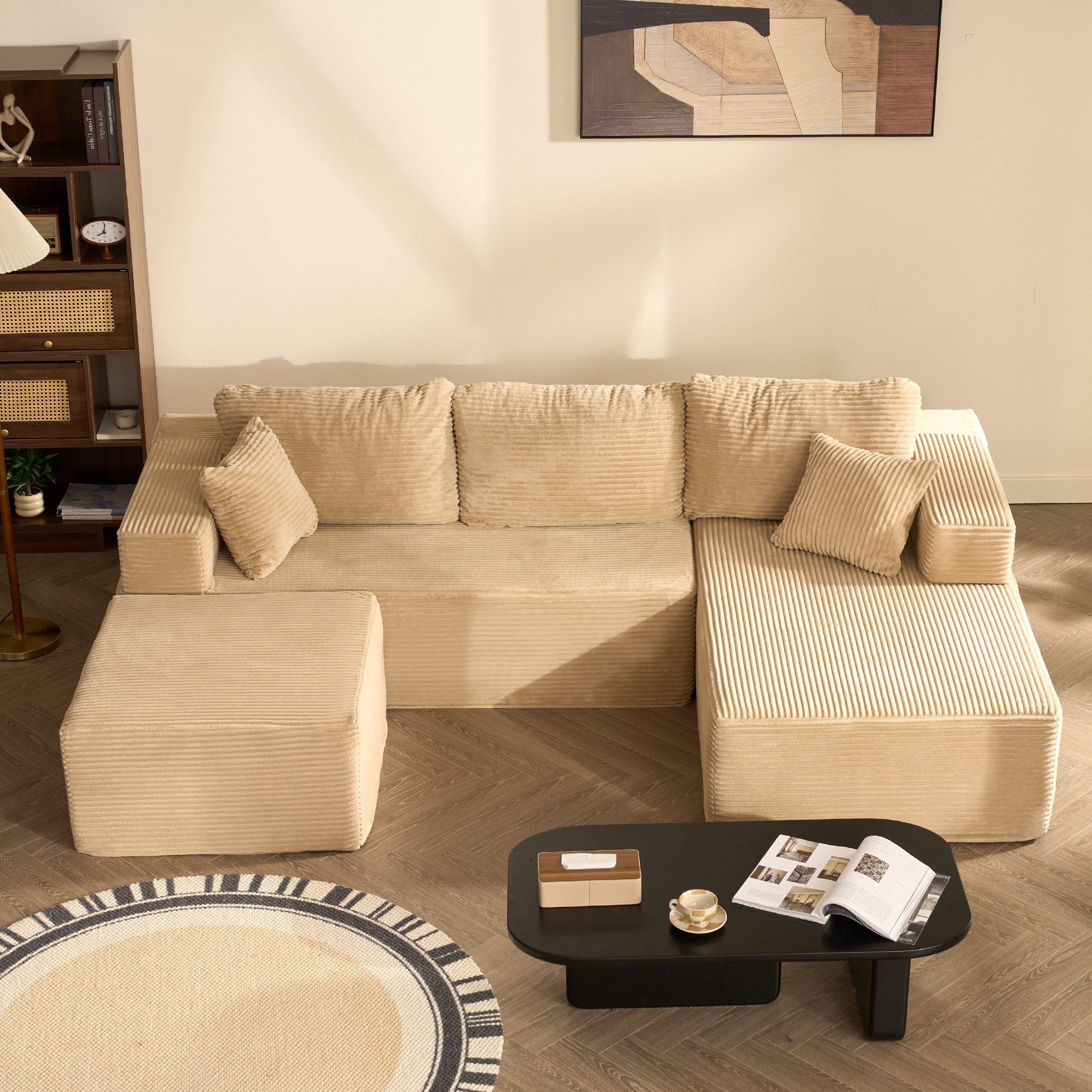 LITBIRD Ecksofa U-förmig 272x175x61 cm, modulares Oversize-Schlafsofa, montagefrei, mit Recamiere, extra tief sitzend, als Schlafsofa nutzbar