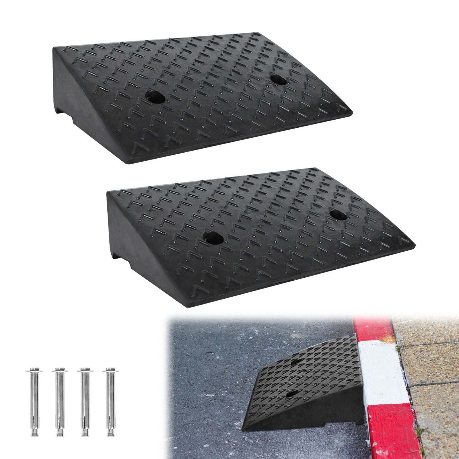 FIVMEN Auffahrrampe 2 Stück Schwerlast‑Bordsteinrampe 11 cm Höhe aus Gummi‑Kunststoff, (2-St), Tragbar rutschfest für Auto Motorrad Rollstuhl Rollator Wohnmobil