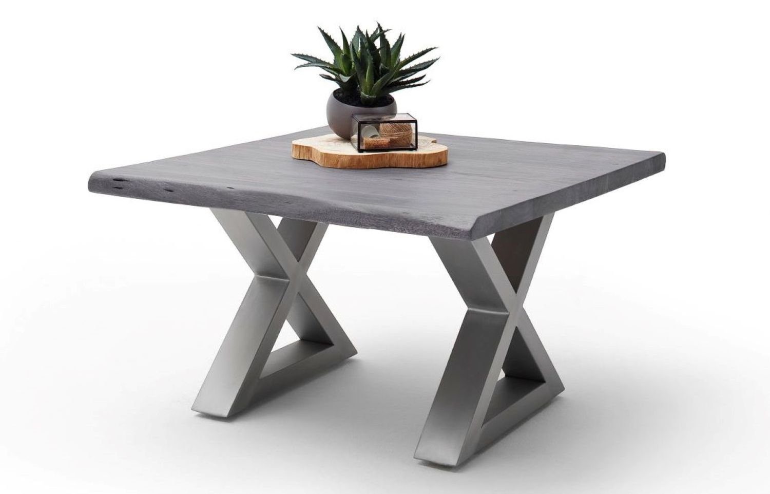 MCA furniture Couchtisch Cartagen, Baumkante Akazie-massiv X-Form quadratisch grau