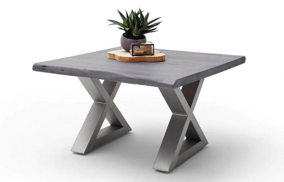 MCA furniture Couchtisch Cartagen, Baumkante Akazie-massiv X-Form  quadratisch grau, Mit Sorgfalt aus hochwertigen Materialien gefertigt!