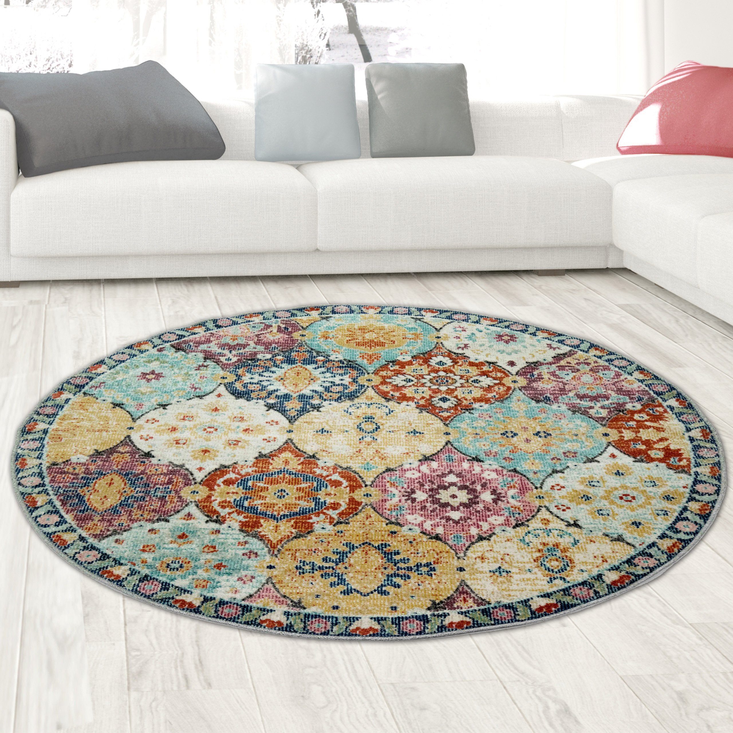 Carpetia Outdoorteppich In- und Outdoor, rund, Höhe: 5 mm, mit orientalischem Vintage-Ornamentmuster