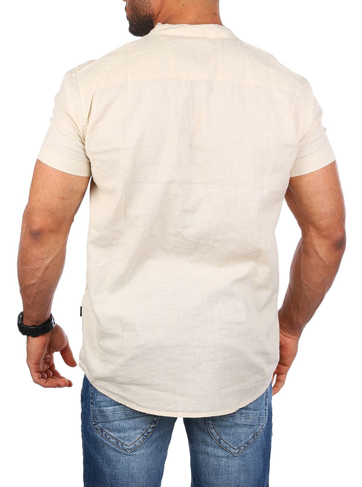 CARISMA Kurzarmhemd Herren Leinen Baumwoll Mix Casual Hemd 9337 Regular Kurzarm Stehkragenkragen Uni