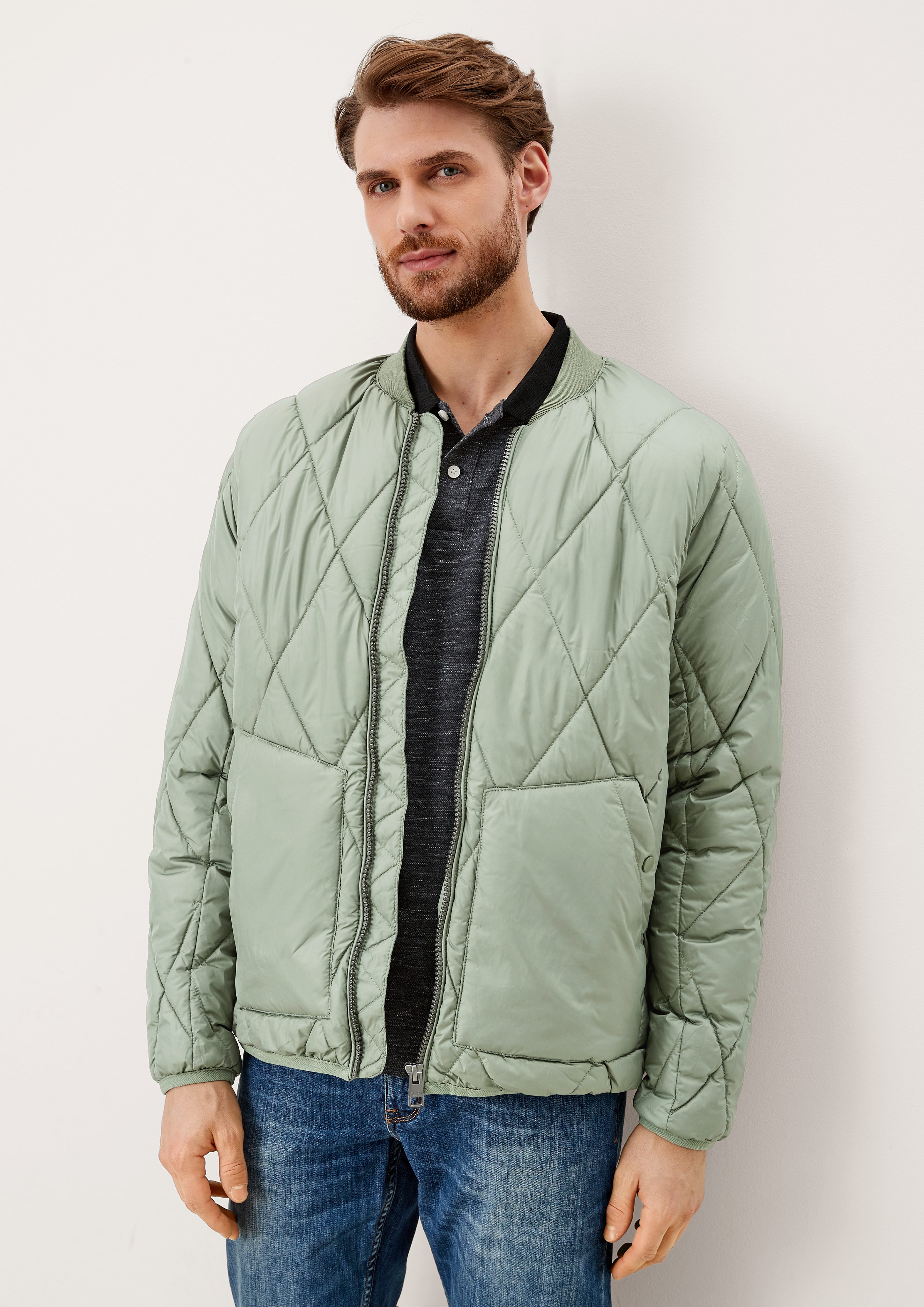 s.Oliver Allwetterjacke Steppjacke mit light green Eingriffstaschen