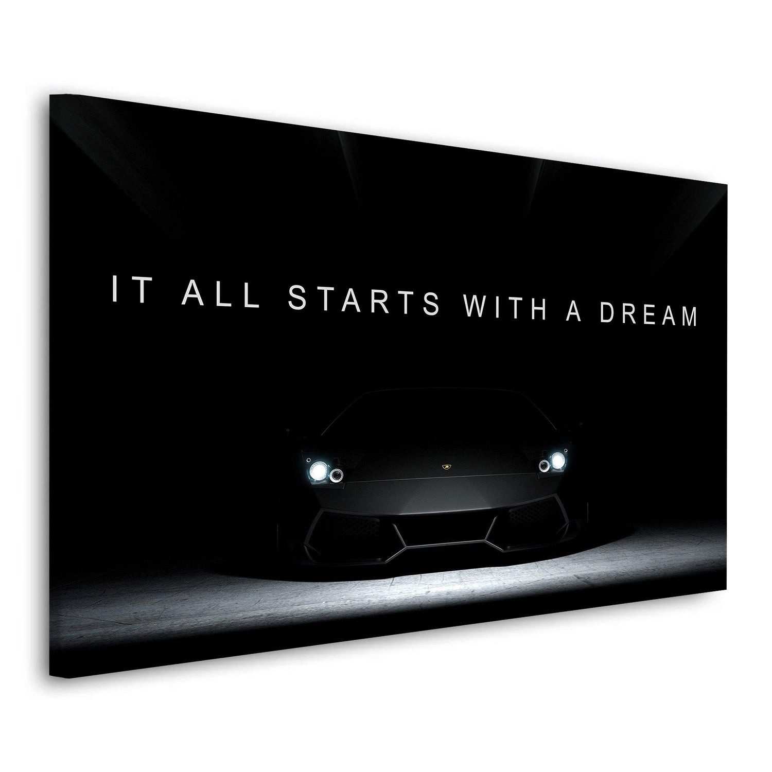 Artedinoi Leinwandbild Sportwagen Schwarz Motivation Leinwandbild Wandbild Kunstdruck XL Deko, Sportwagen mit Motivationsspruch