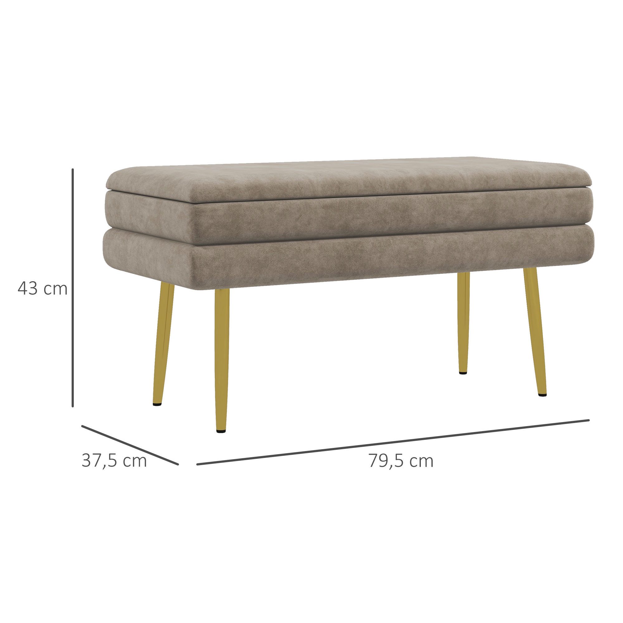 HOMCOM Sitzbank mit Samtoptik (Bettbank mit Stahlbeine, 1-St., Polsterbank mit Stauraum), für Wohnzimmer, Schlafzimmer, Beige, 79,5 x 37,5 x 43 cm – Bild 3 von 5