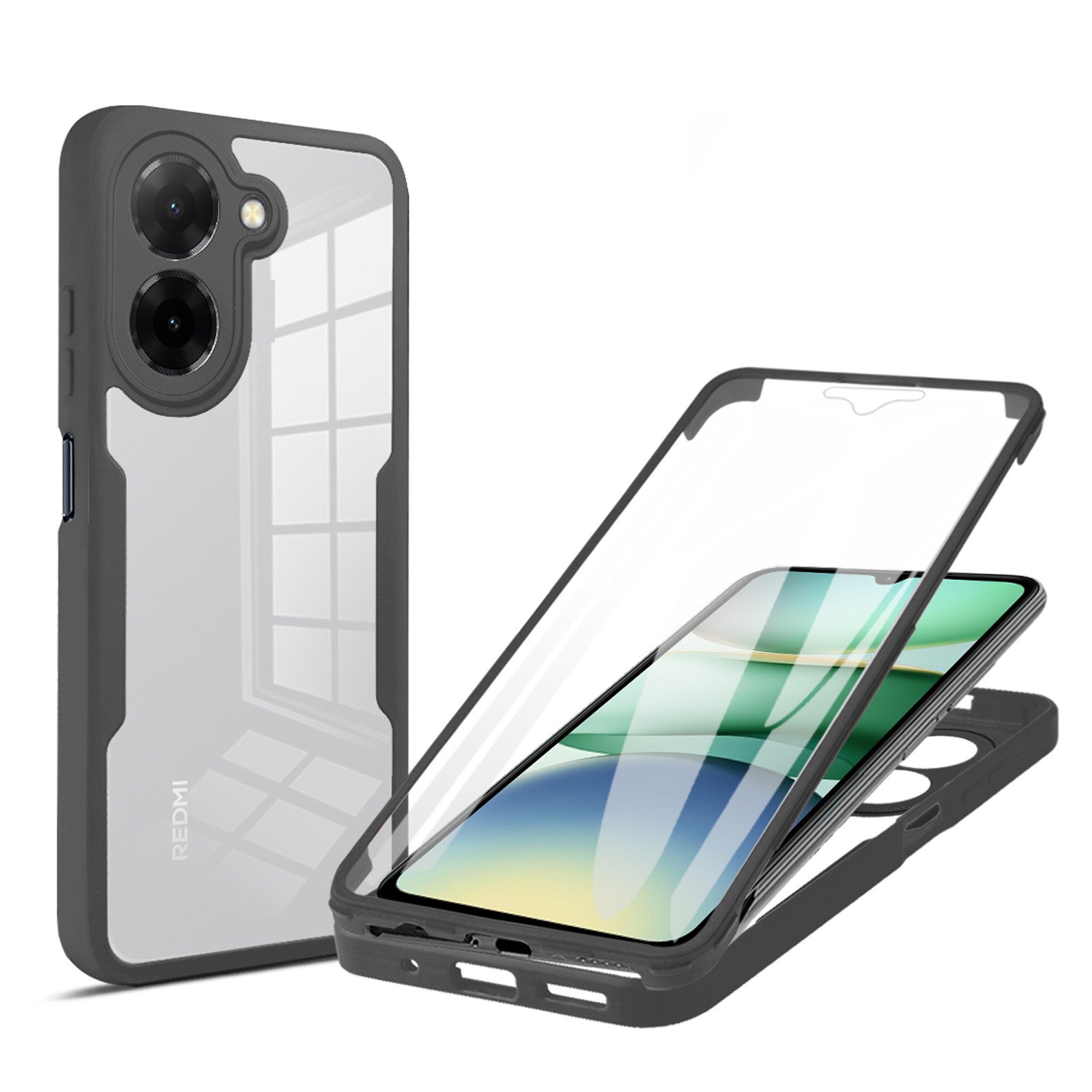 betterfon Handyhülle für Xiaomi Redmi A5 2-teiliges 360° TPU Schutzcase, Rundumschutz mit integrierter Displayabdeckung und klarer Sicht