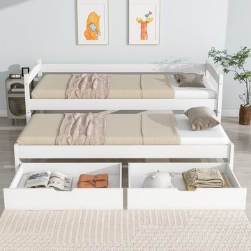 REDOM Kinderbett Tagesbett, Einzel- und Doppelbett (mit 2 MDF-Schubladen, Massivholzrahmen, weiß (200x90cm/190x90cm), Stabile und robuste Kieferkonstruktion