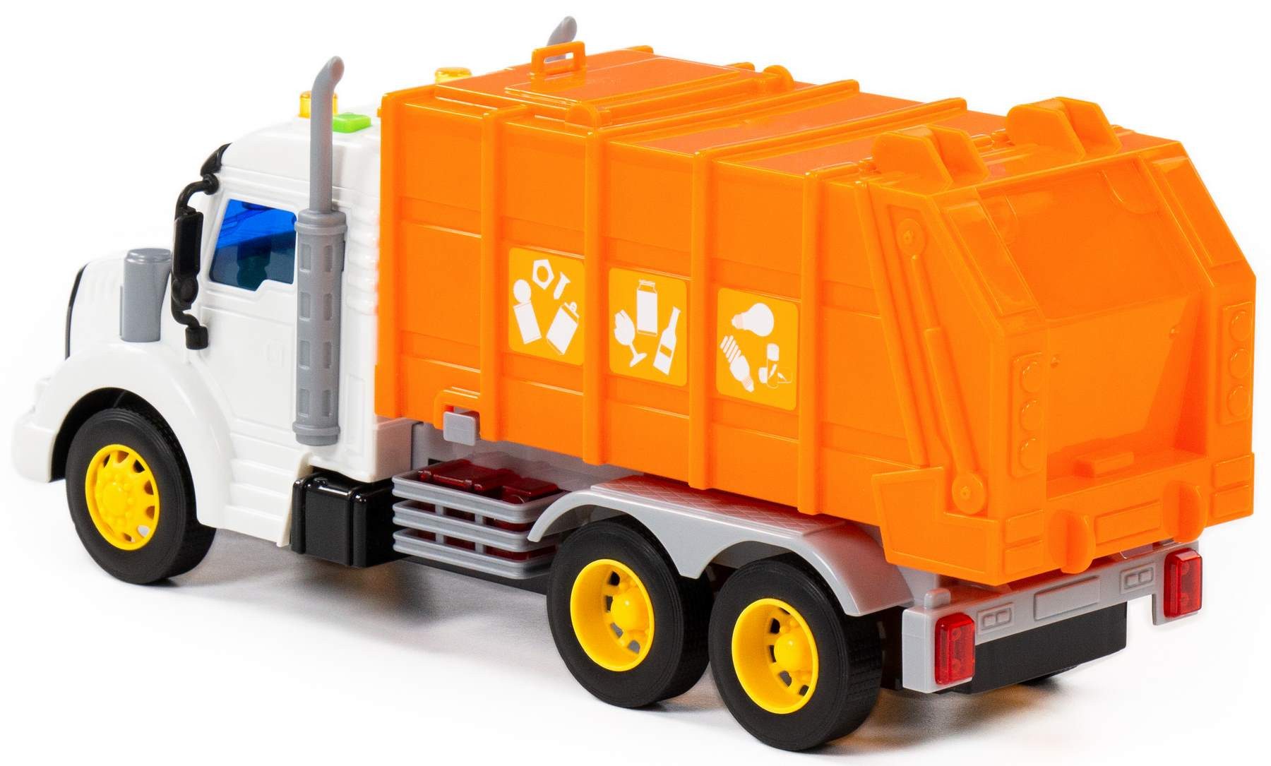 Polesie Spielzeug-Müllwagen LKW PROFI orange Schwungrad mit Licht Sound