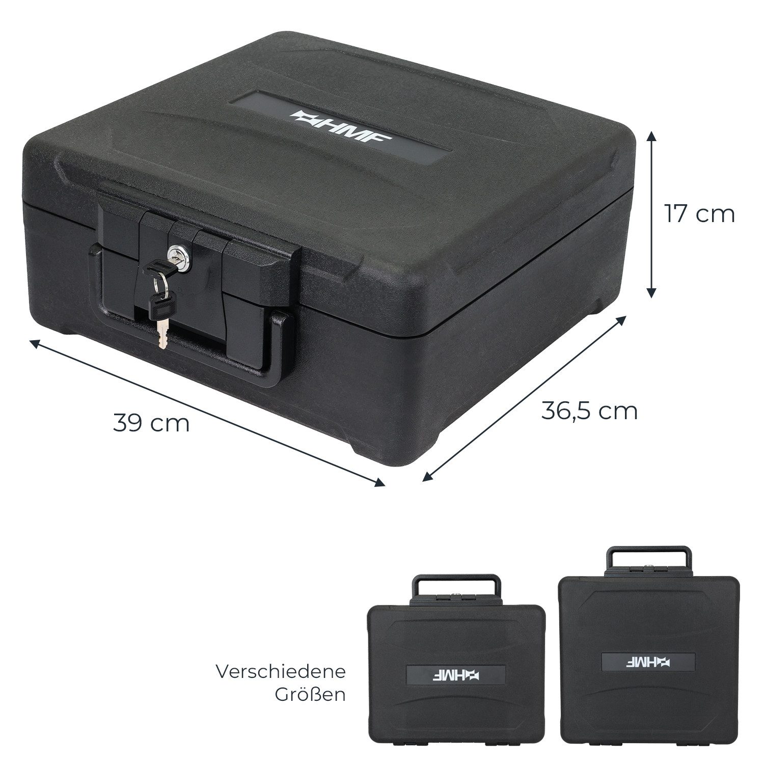 HMF Geldkassette Feuerfeste Dokumentenbox DIN A4 Ordner, wasserdichte Geldkassette, Dokumentensafe 39 x 40 x 17 cm, Schwarz – Bild 5 von 5