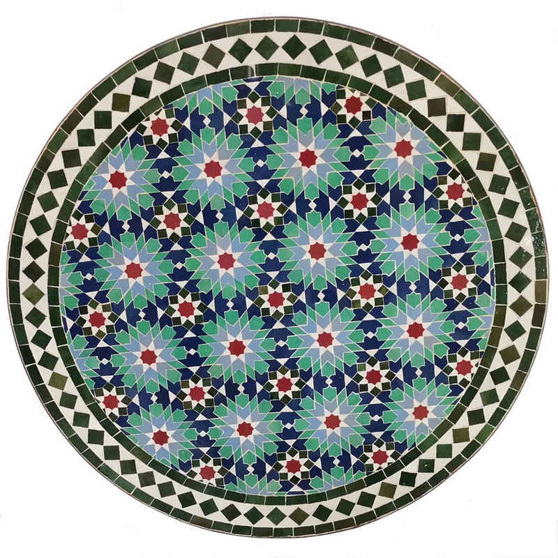 Casa Moro Esstisch Marokkanischer Mosaiktisch Garten D80 rund Ankabut Blau Grün (mit Schmiedeeisen Gestell, Mosaik Esstisch Gartentisch aus Marokko), mediterraner Bistrotisch Kunsthandwerk MT2237