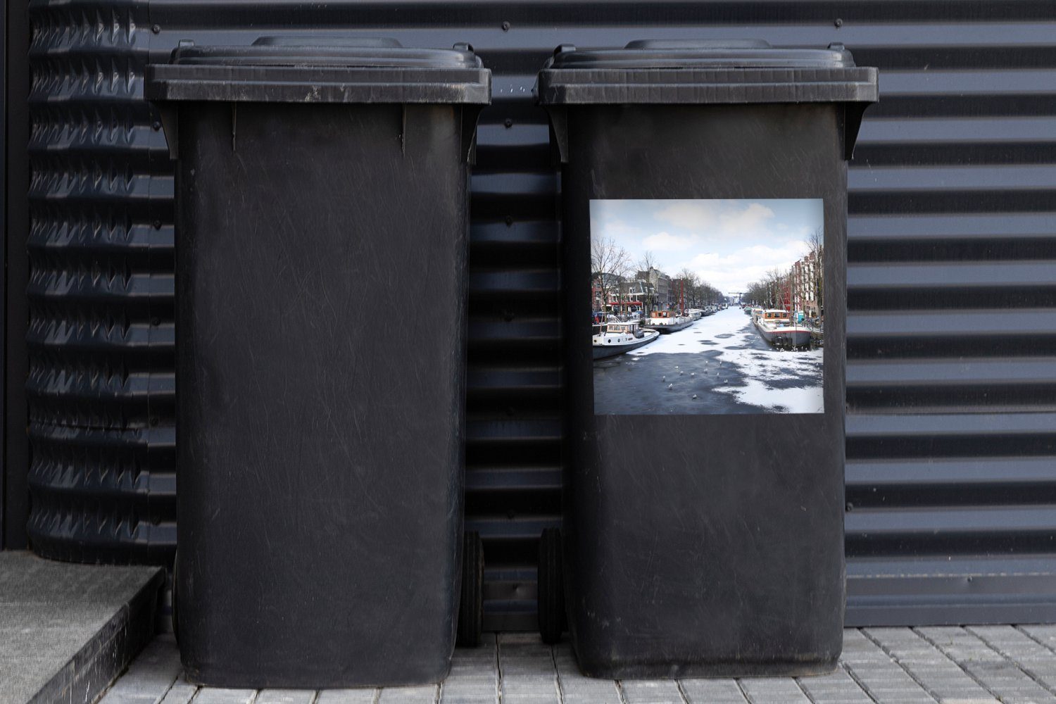 Die St), Brouwersgracht Mülleimer-aufkleber, Winter Mülltonne, MuchoWow Container, Amsterdam Wandsticker in Sticker, (1 im Abfalbehälter