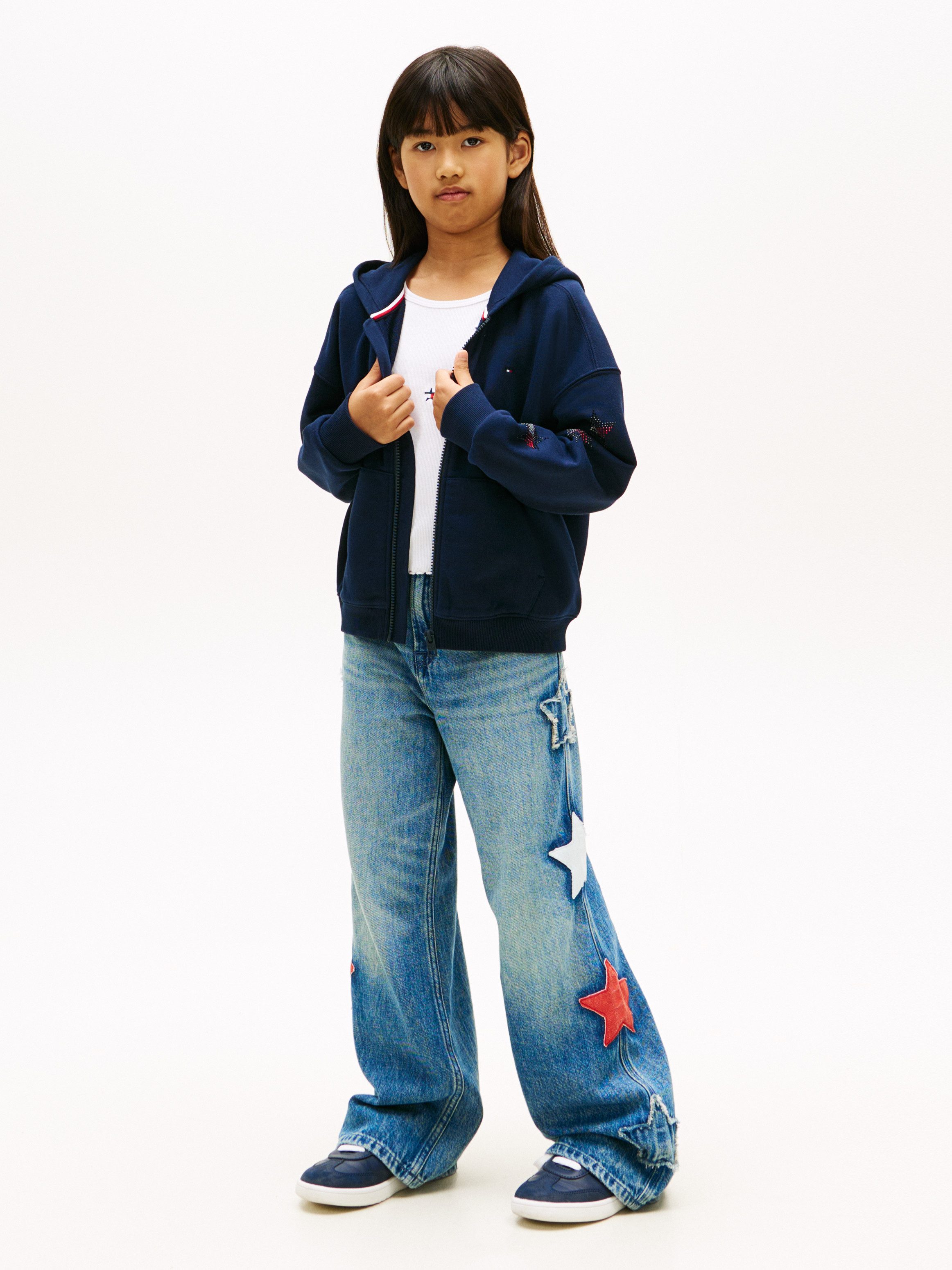 Tommy Hilfiger Sweatjacke STAR ZIP THROUGH HOODIE Kinder bis 16 Jahre, mit Flag-Sternen aus Strass-Steinen