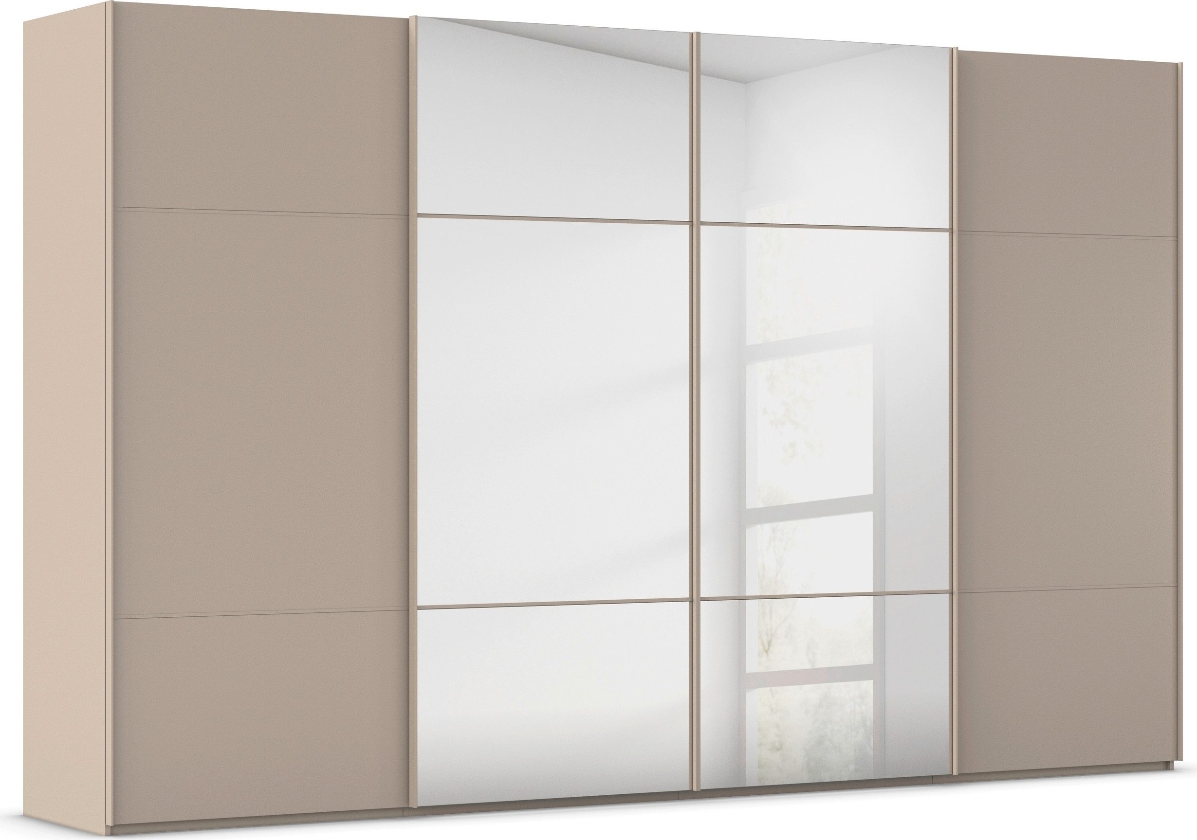 rauch Schwebetürenschrank Kleiderschrank Schrank Garderobe Schlafzimmerschrank SCALE-TRIO edle dreigeteilte Front mit 2 Zierleisten und Spiegel MADE IN GERMANY