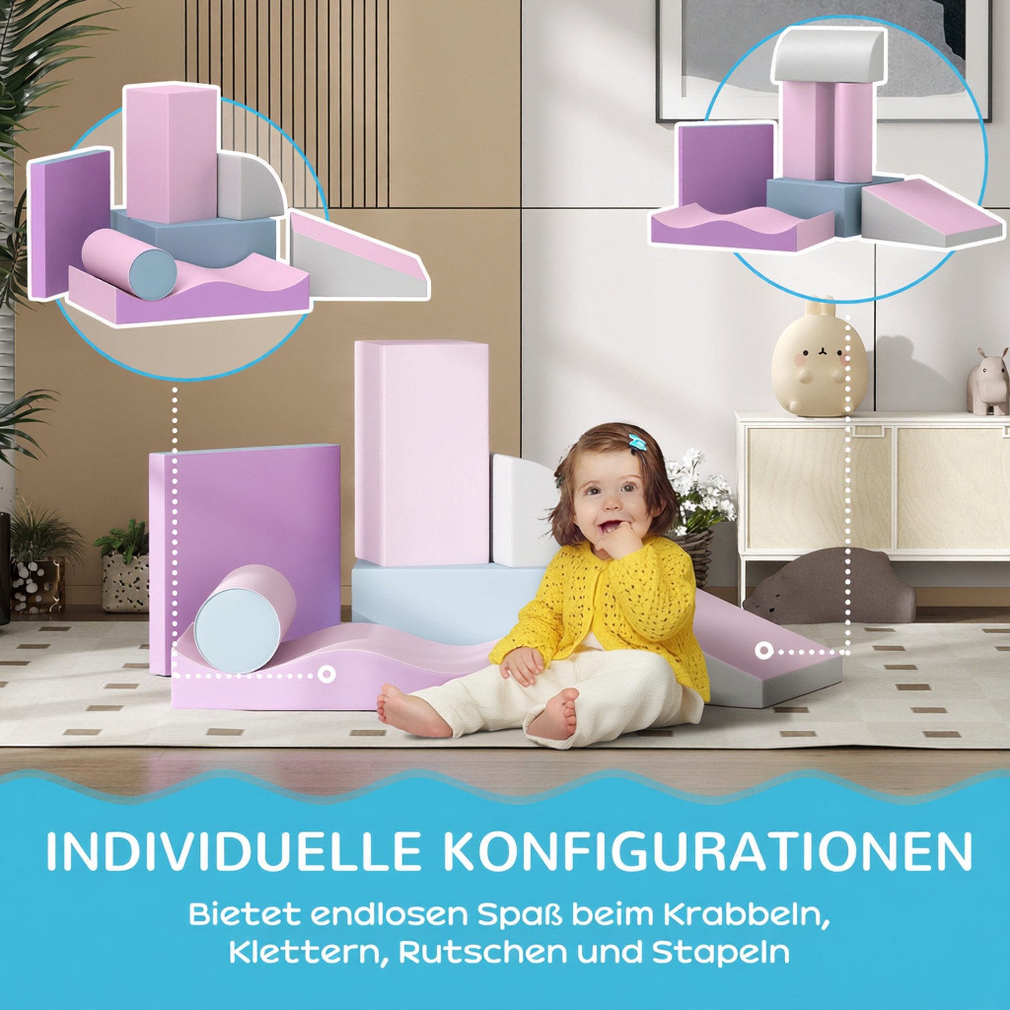HOMCOM Schaumstoff Bausteine Toben & Klettern Bauspielzeug Schloss-Set Spielbausteine, (Riesenbausteine, 7 St., Bausteinset), für Kinderzimmer und Kindergarten, – Bild 4 von 5