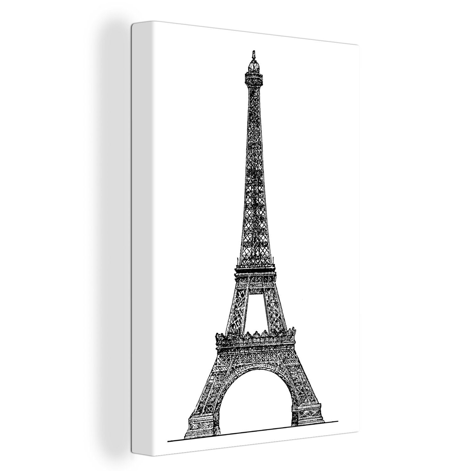 OneMillionCanvasses® Leinwandbild Eine Illustration des Eiffelturms in schwarz-weiß, (1 St), Leinwandbild fertig bespannt inkl. Zackenaufhänger, Gemälde, 20x30 cm