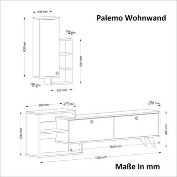 moebel17 Vitrine Wohnwand Palemo Eiche Schwarz