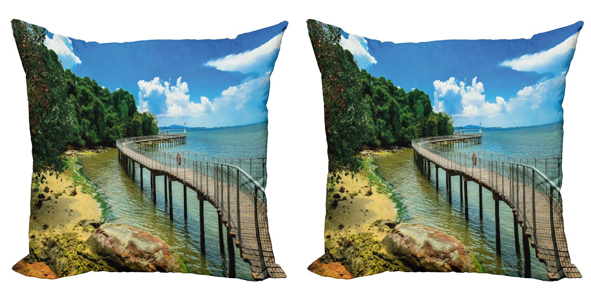 Kissenbezüge Modern Accent Doppelseitiger Digitaldruck, Abakuhaus (2 Stück), Küsten Boardwalk Sandy Shore