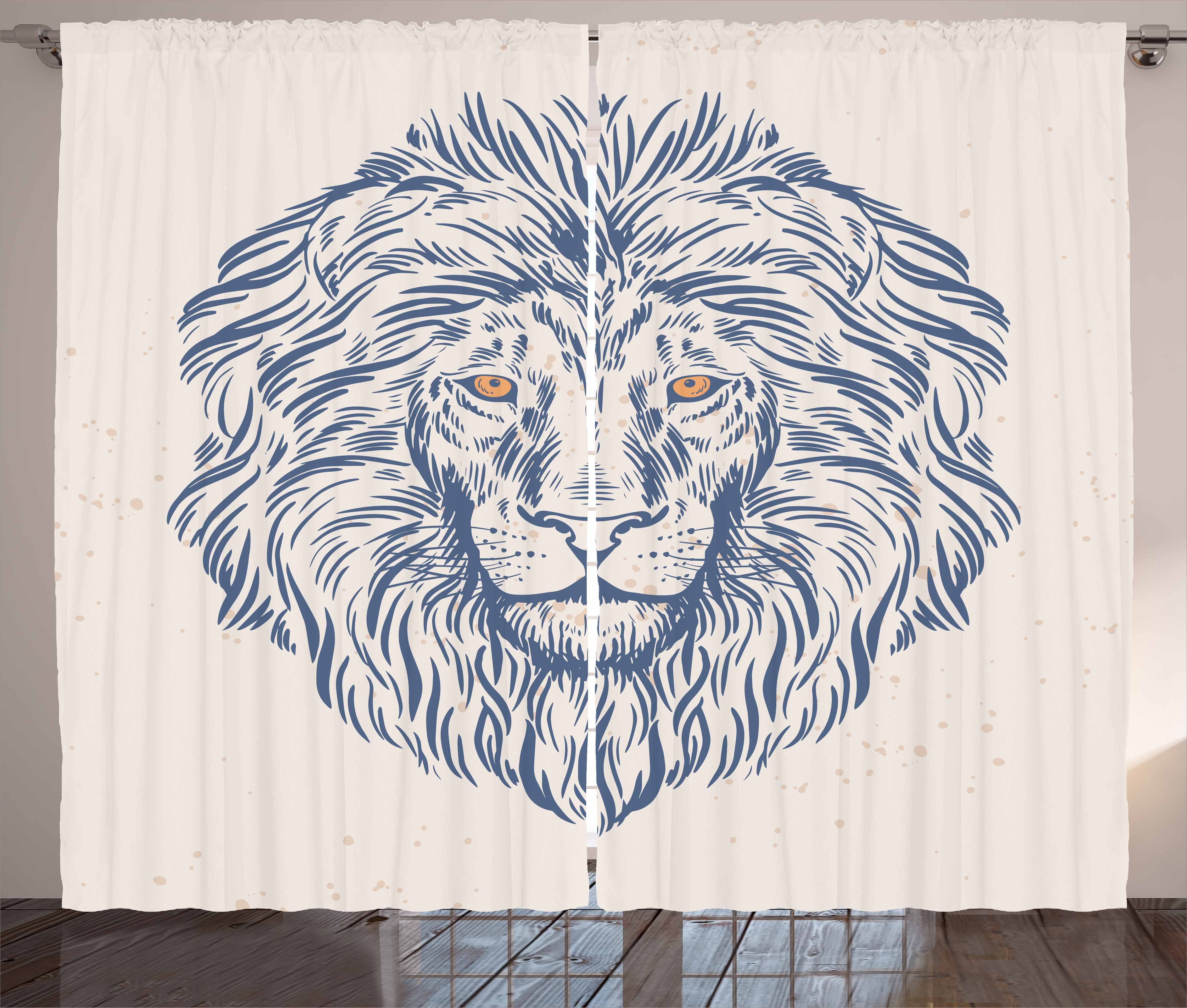 Gardine Schlafzimmer Kräuselband Vorhang mit Schlaufen und Haken, Abakuhaus, Löwe Tier Porträt Tierwelt