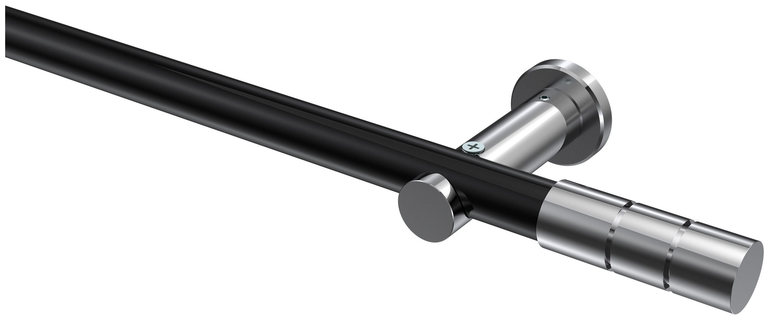 INTERDECO Gardinenstange Platon Elanto, Ø 20 mm, 1-läufig, Fixmaß, kürzbar, Wandmontage, Deckenmontage, Metall, Schwarz / Chrom / Bicolor