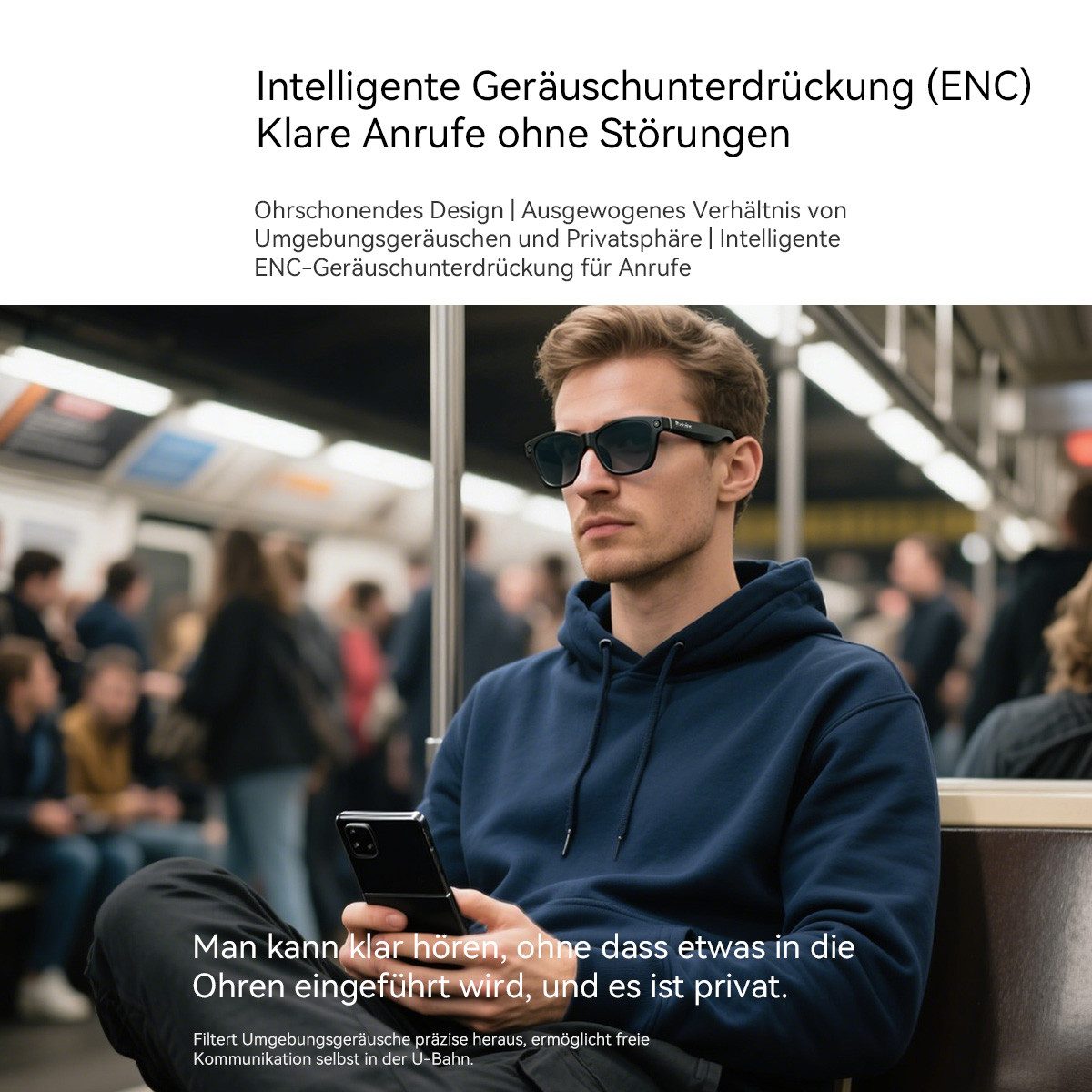 blackview AI BV100 Smarte Audio-Sonnenbrille mit 8MP Kamera & KI-Assistent Bluetooth-Soundbrille (ENC-Telefonie, 1200P Video, KI-Assistent, 5h Akku, Open-Ear Au – Bild 4 von 5