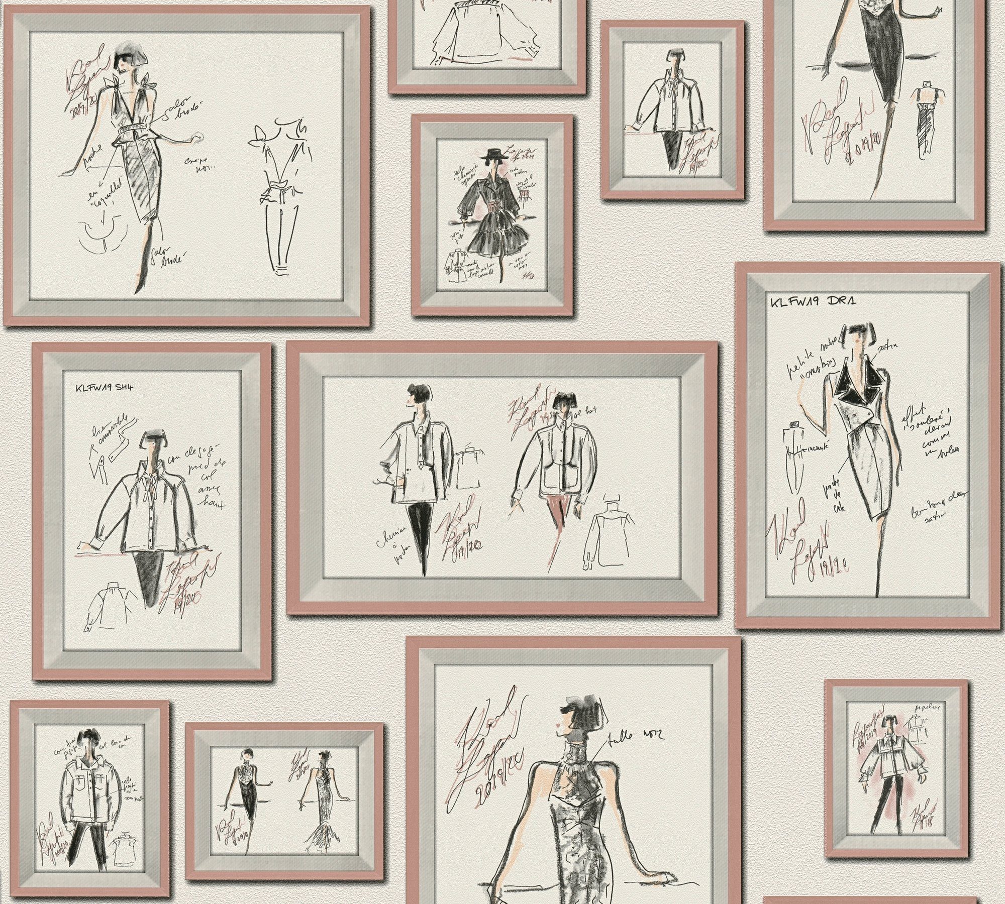 Architects Paper Vliestapete Sketch, leicht strukturiert, Motiv, Strukturmuster, gemustert, Bilderrahmen Tapete Tapete Designer Tapeten Wohnzimmer Schlafzimmer